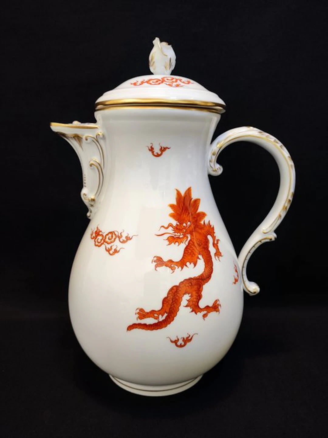Meissen - Coffee pot - Roter Ming Drache mit Goldstaffage Höhe 23,7 cm