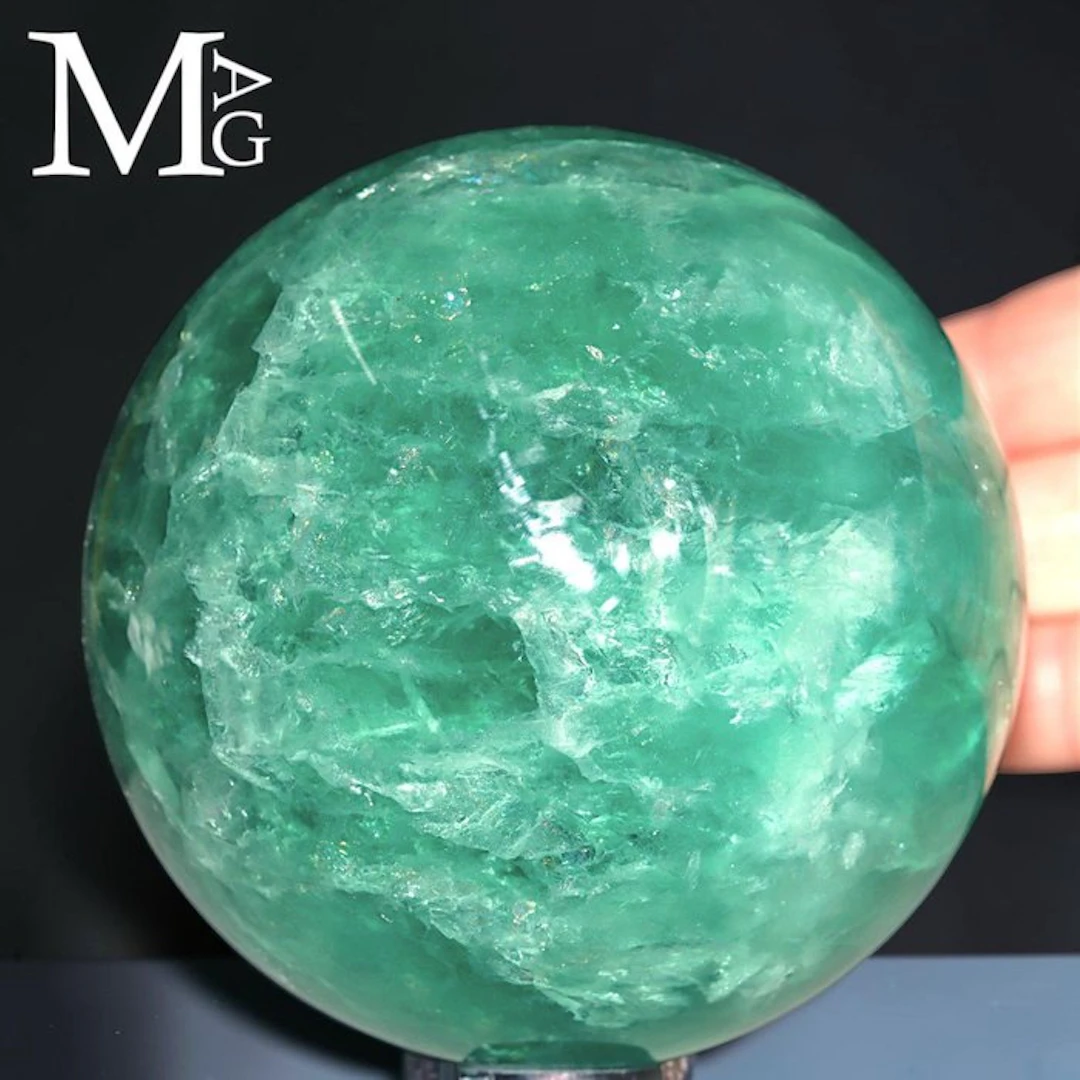 Natural Green Fluorite Crystal Large Carved Green...
