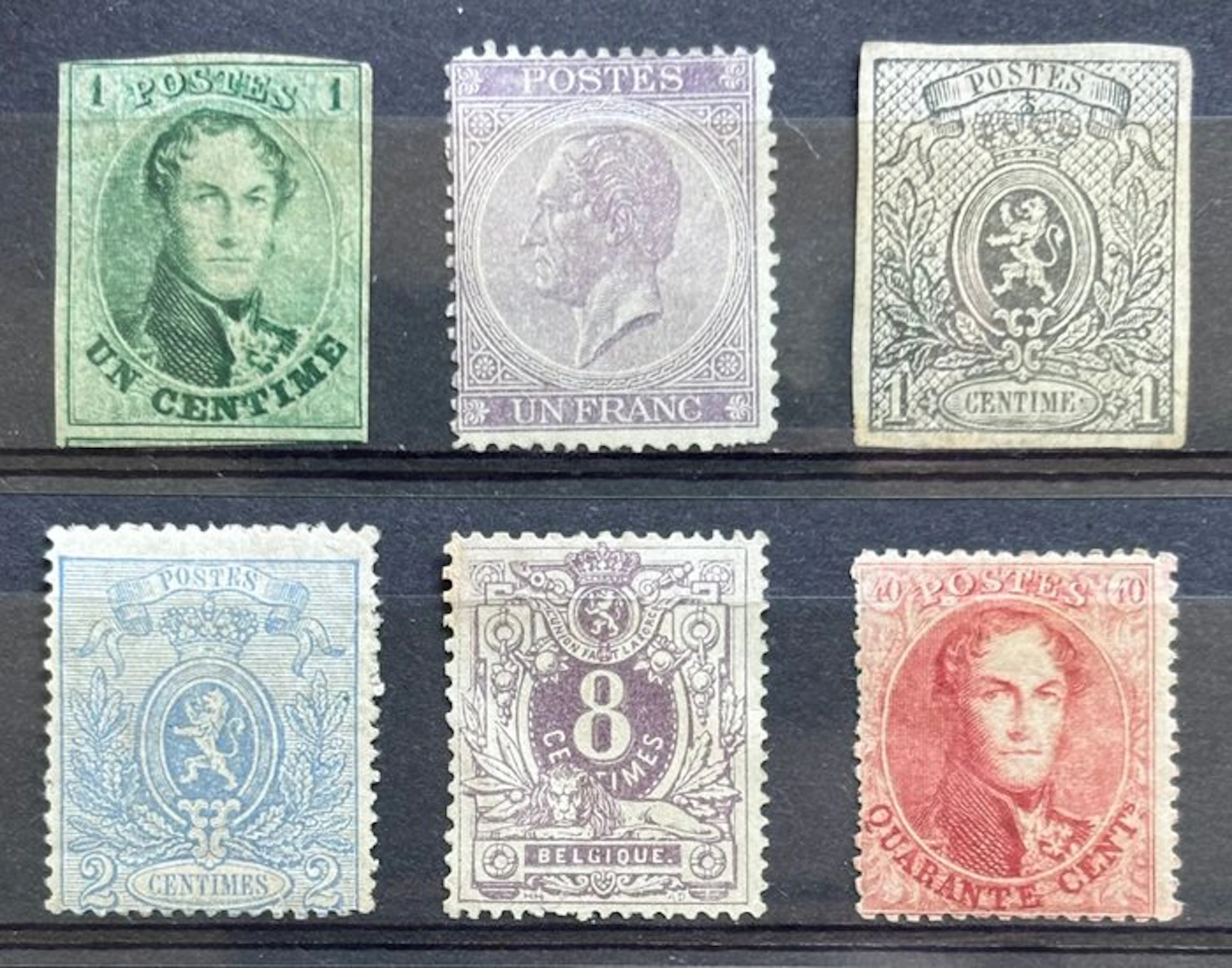 Belgium 1861/1870 - Selection of 6 classic unused stamps (with faults)