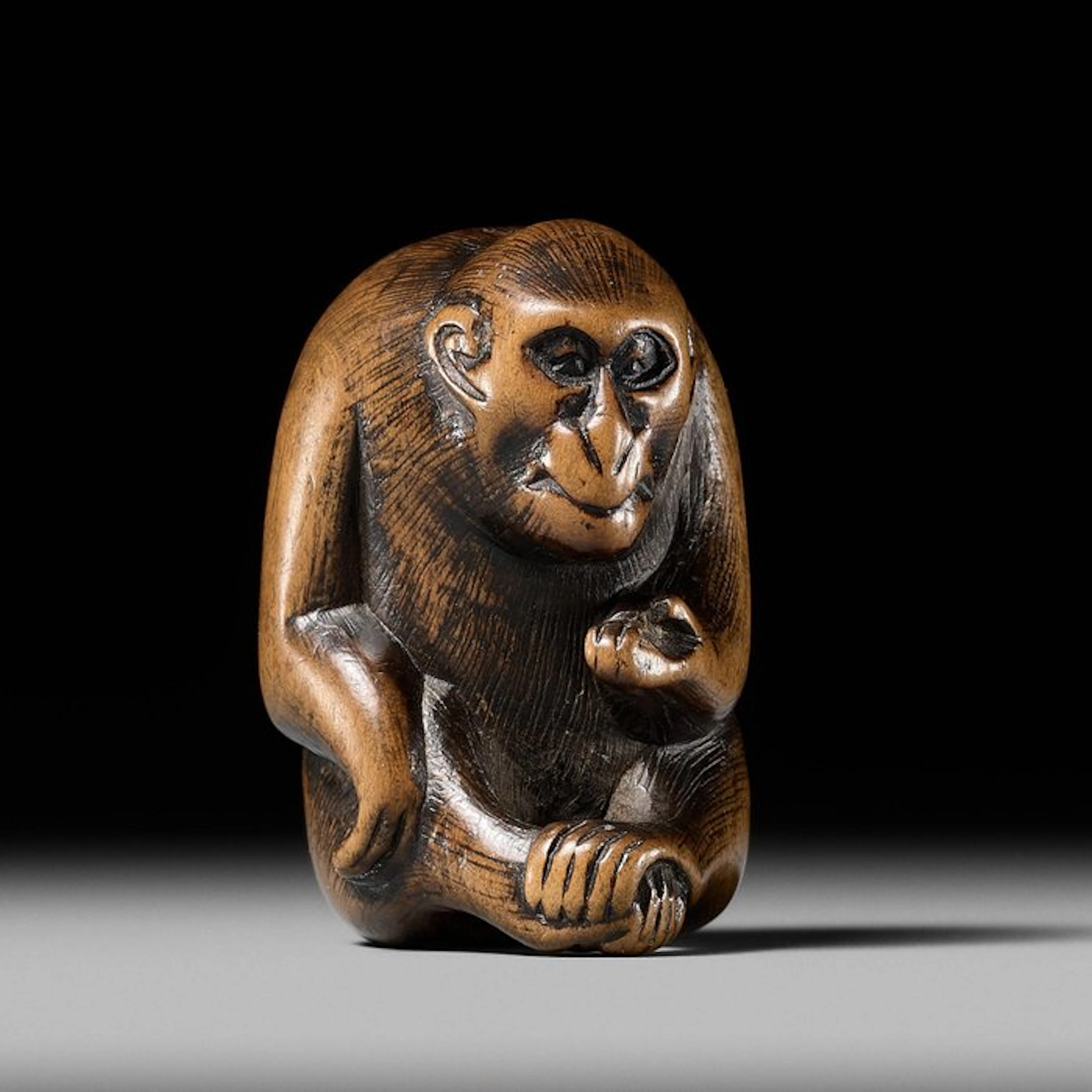 Japan, probably Kyoto Terracotta Wood netsuke depicting a...