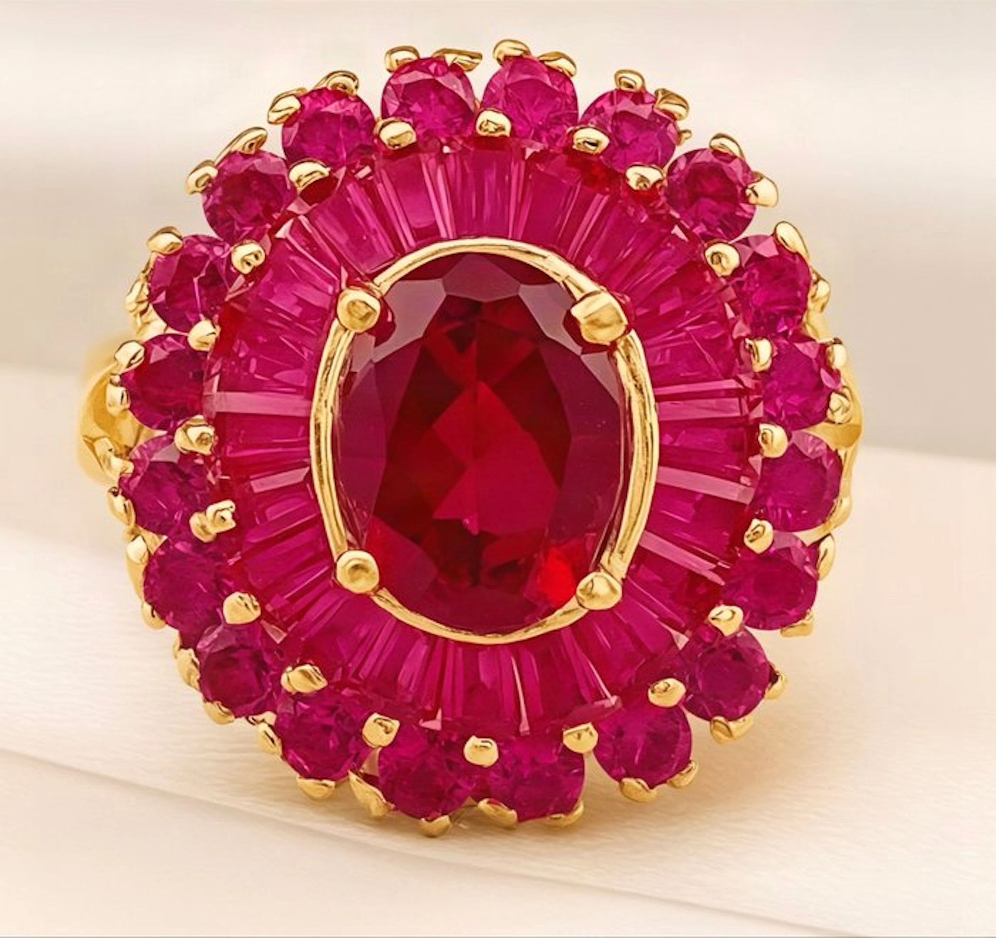 No reserve price - Ring - 9 kt. Silver, Yellow gold Ruby - Ruby
