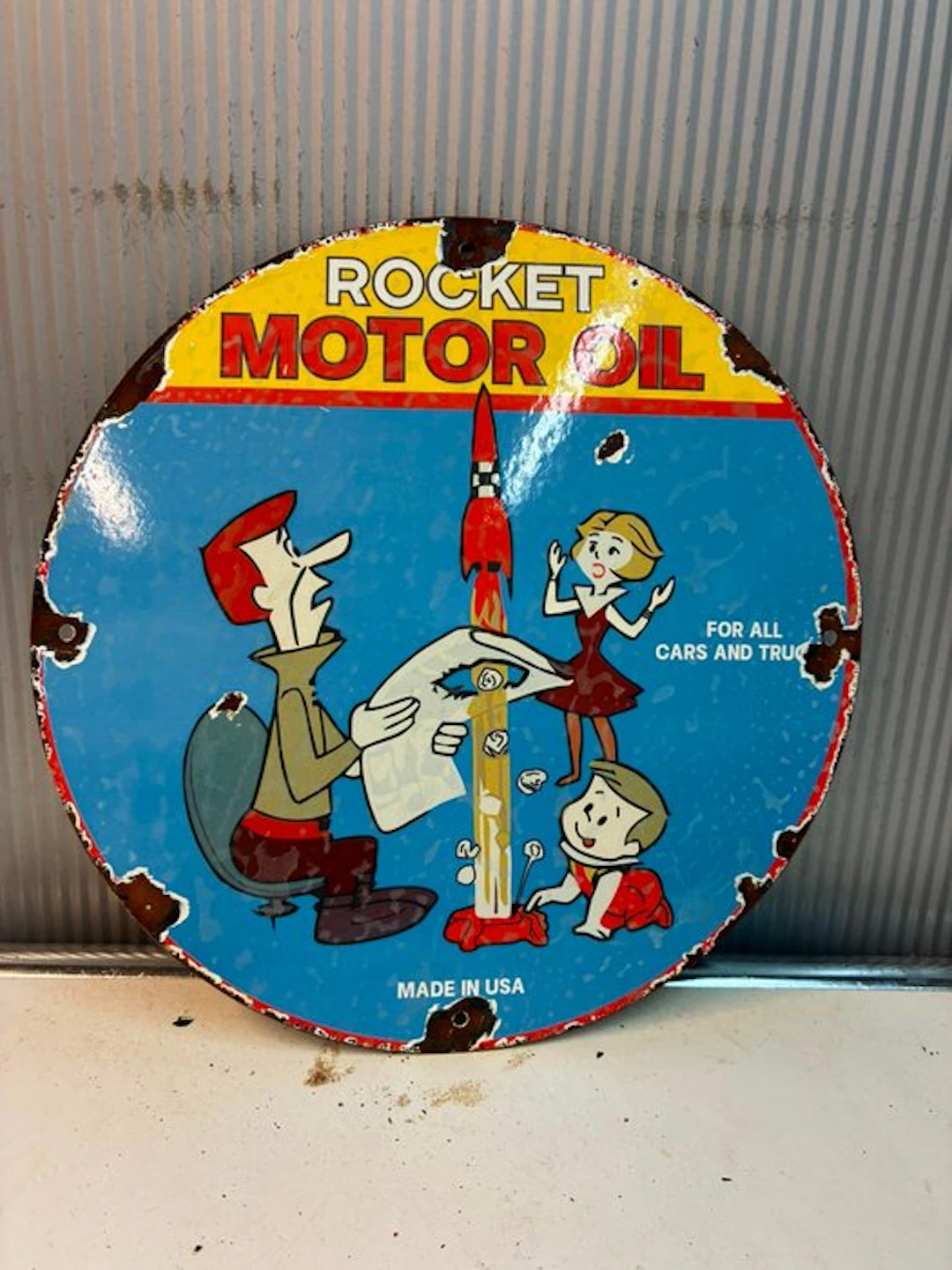 Rocket Motor Oil emaille reclamebord – Made in USA - Enamel sign - Enamel