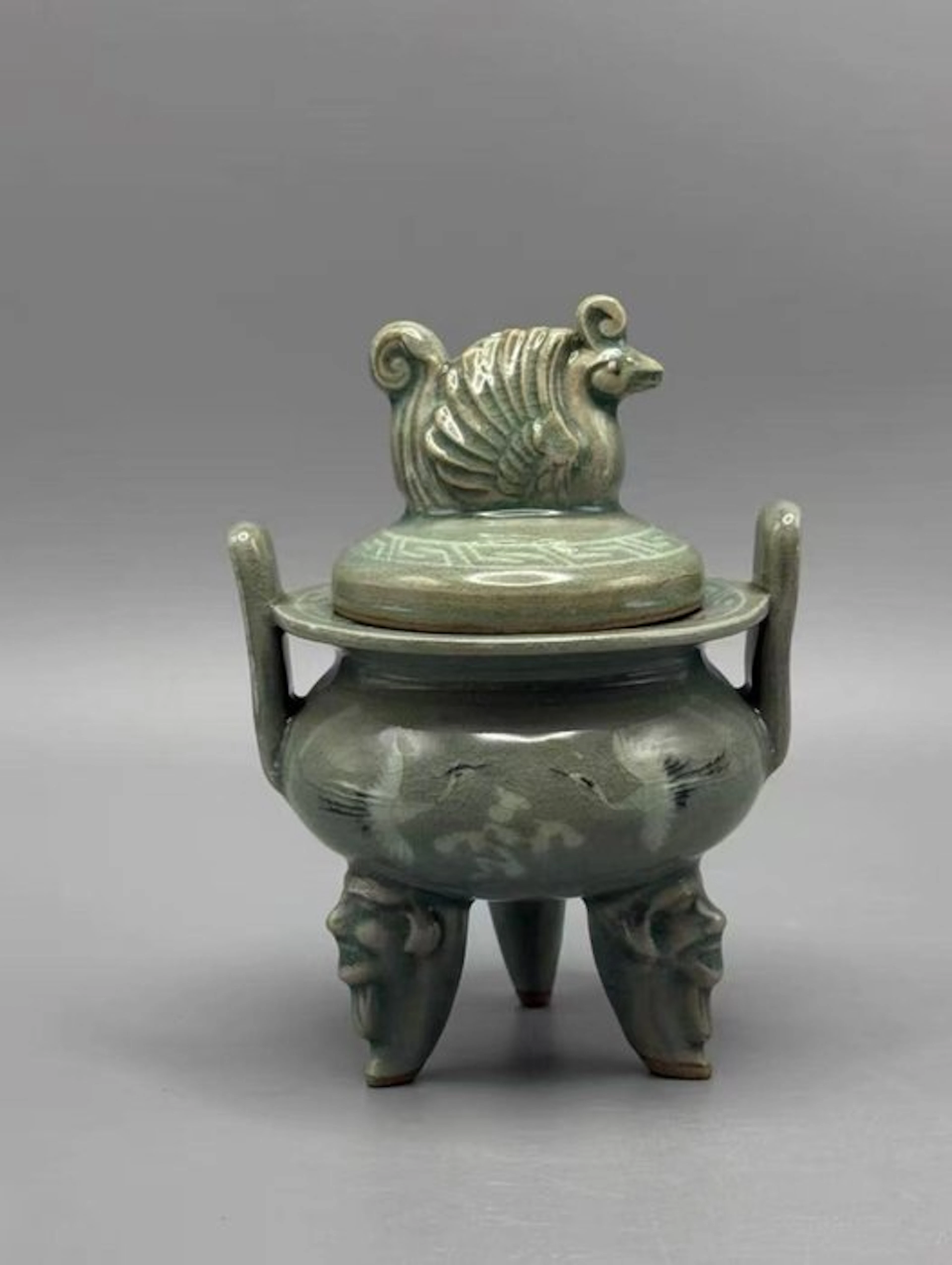 Vintage Korean-style celadon porcelain incense burner (koro)