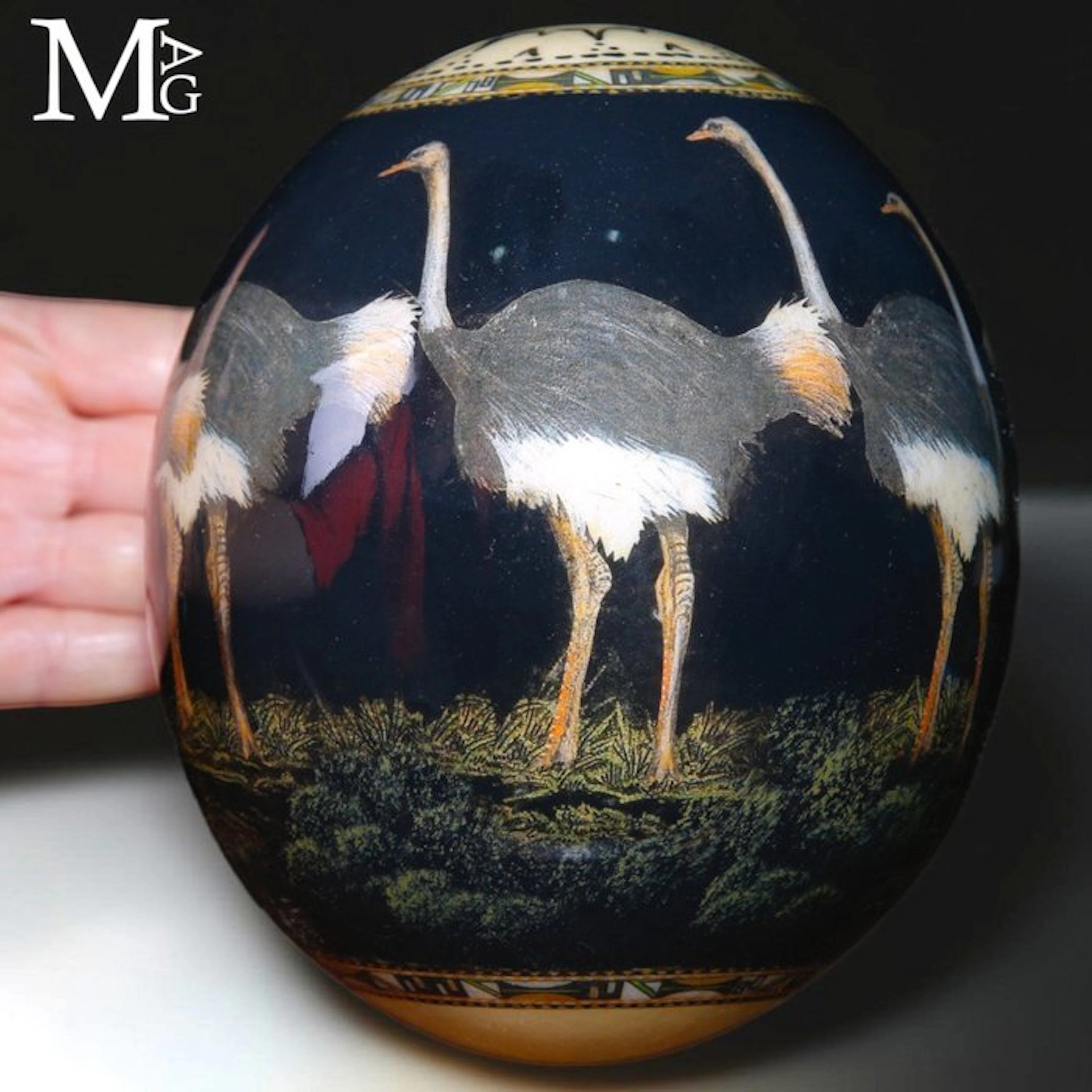Hand-Painted African Ostrich Egg with Wildlife Art - The...