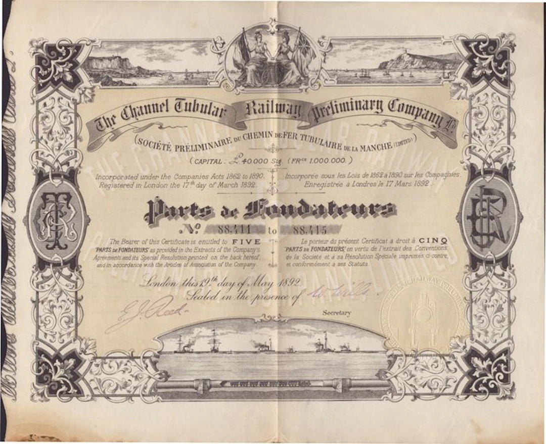Great Britain. Channel Tubular Railway Co. 1892 (No reserve price)