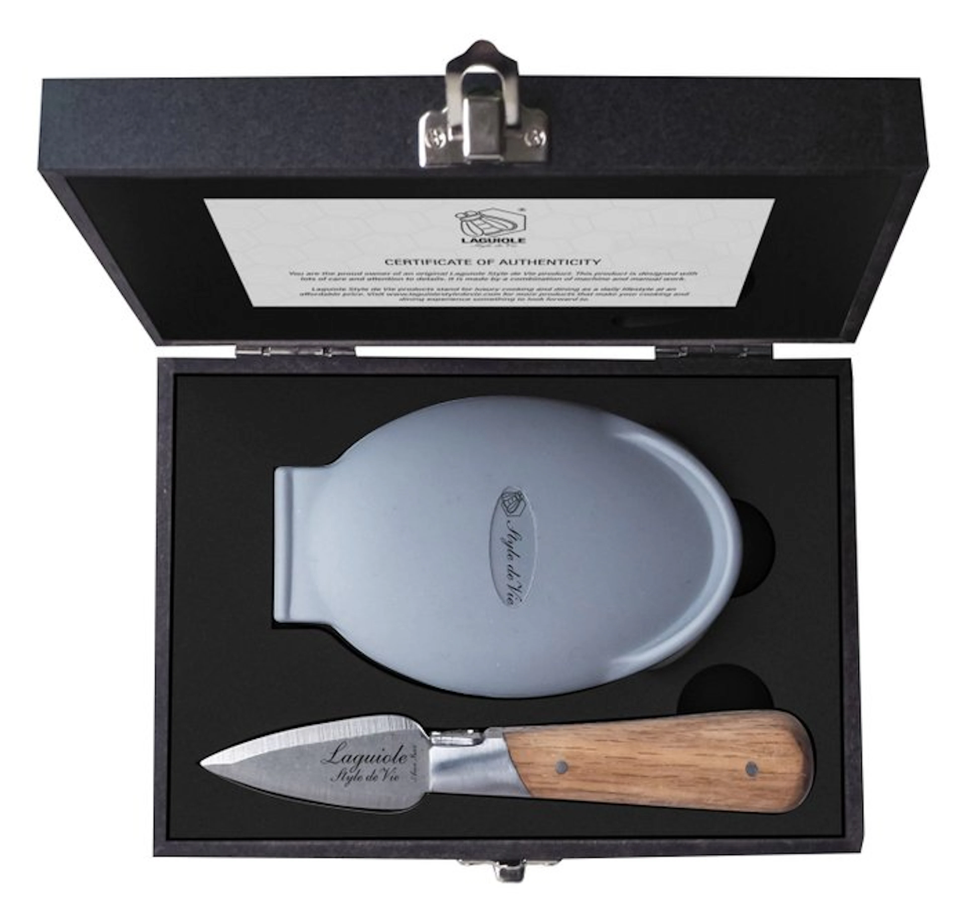 Laguiole - Oyster Knife & Oyster holder - Oak Wood handle...