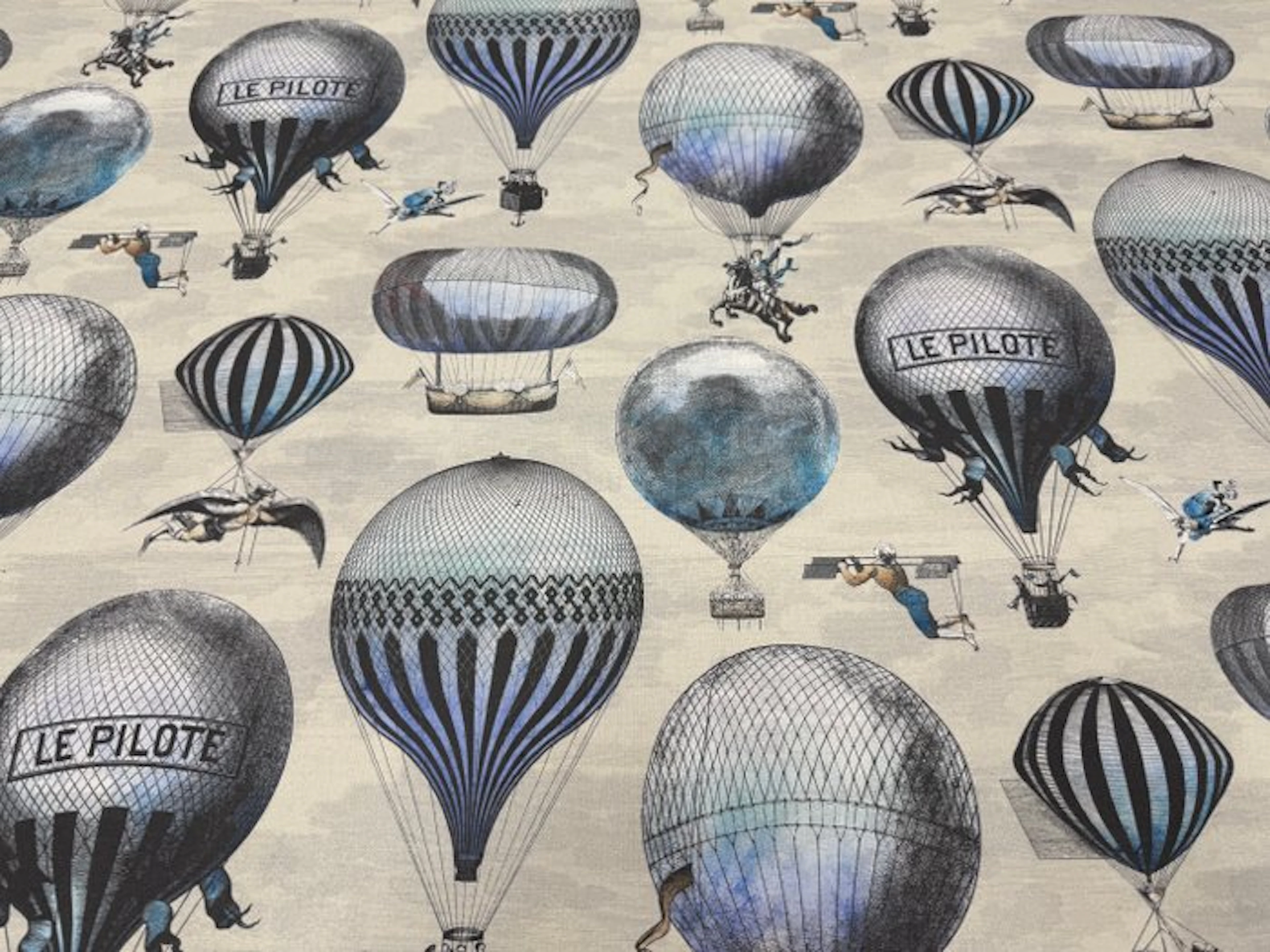 Decorative fabric featuring motifs of historic hot air...