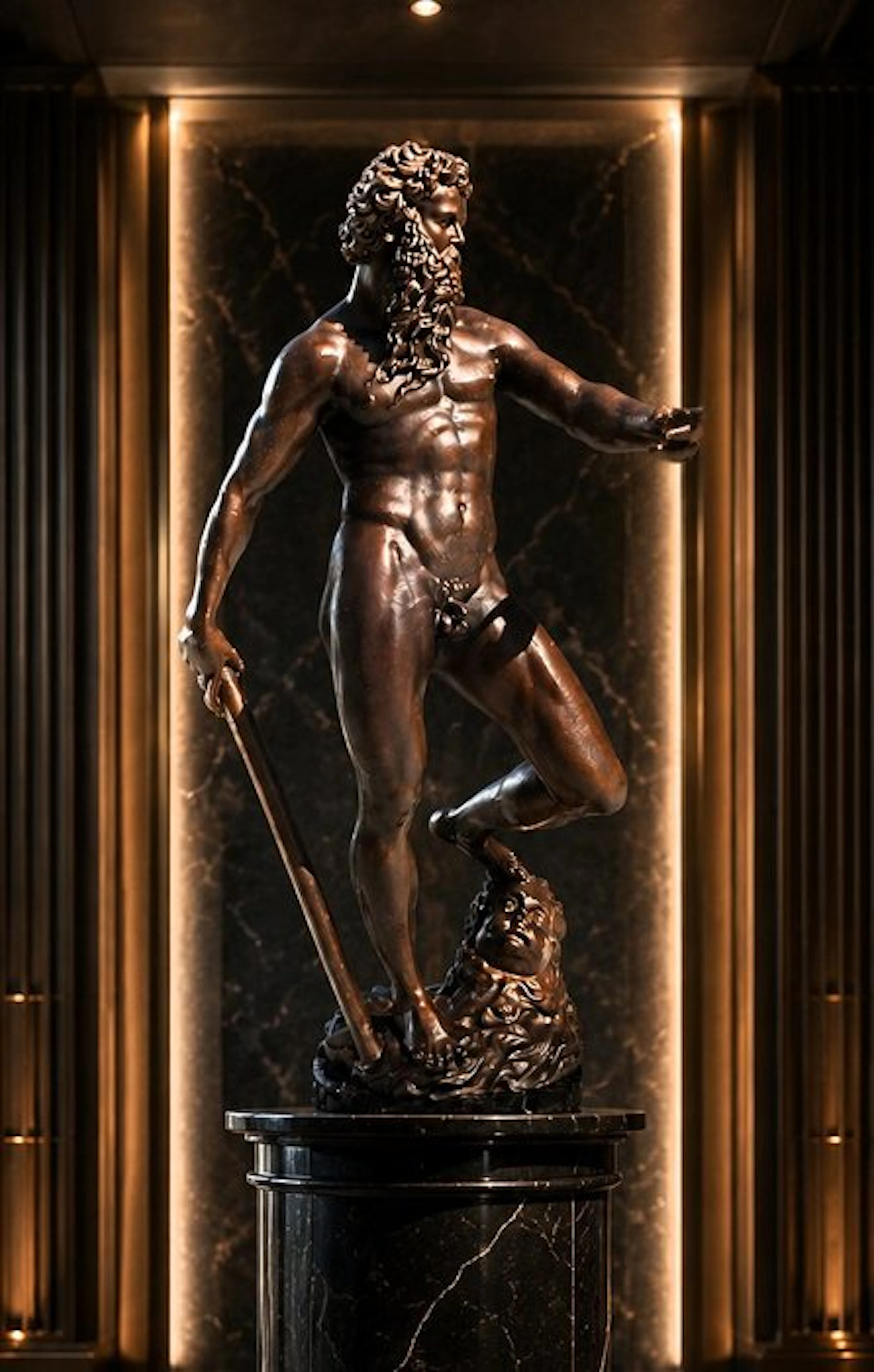 Sculpture, gedetaileerd neptunes bronzen beeld - 33 cm - bronze marble