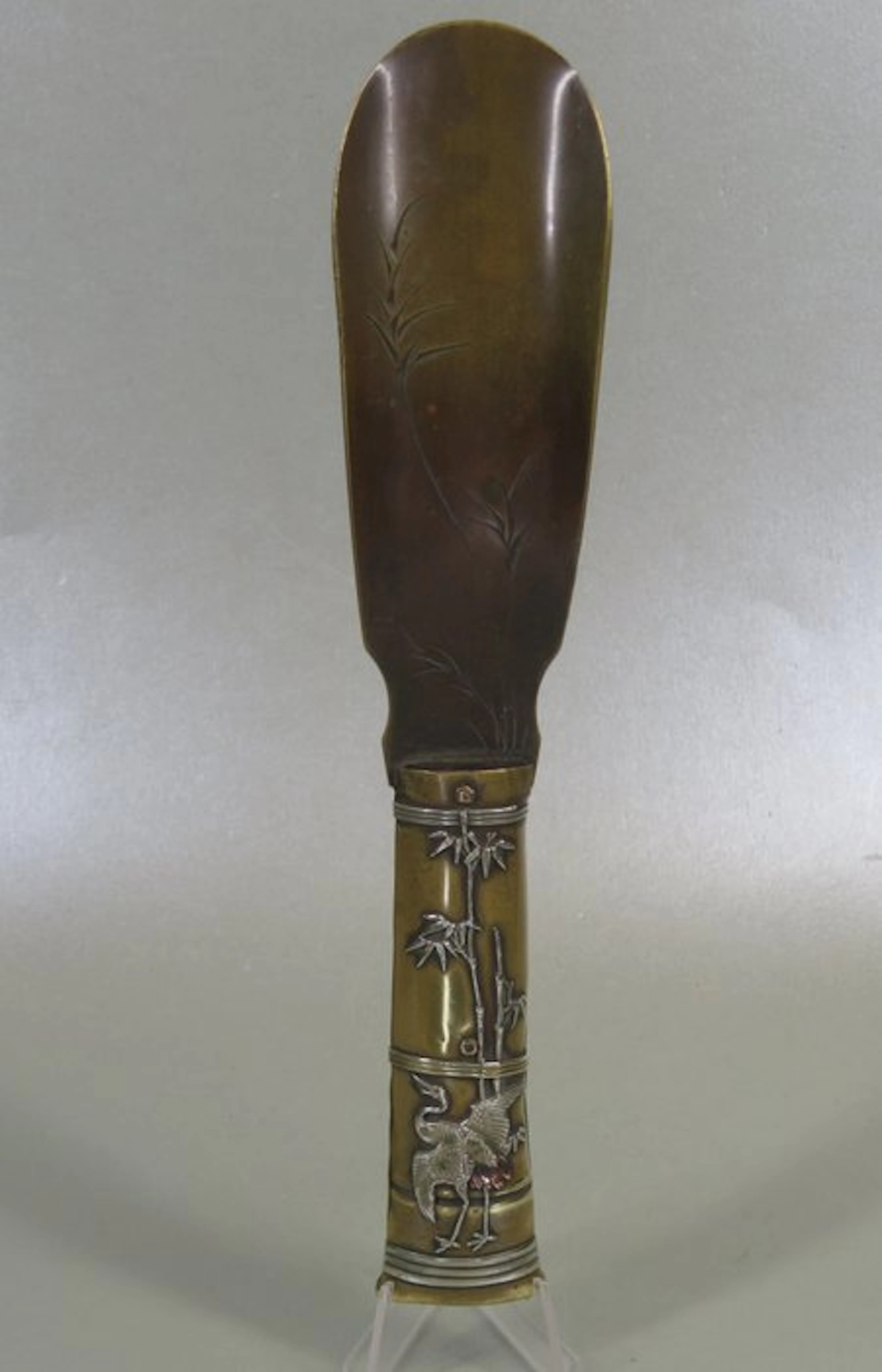 Shoehorn with crane - Brass & Silver (Shibuichi) - Japan...