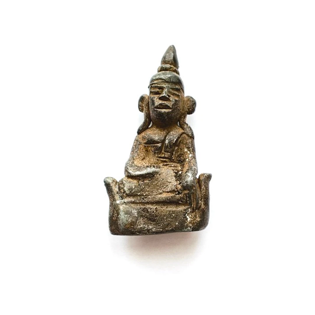 Ancient Indochinese Gilded Metal Sitting Buddha Statuette...