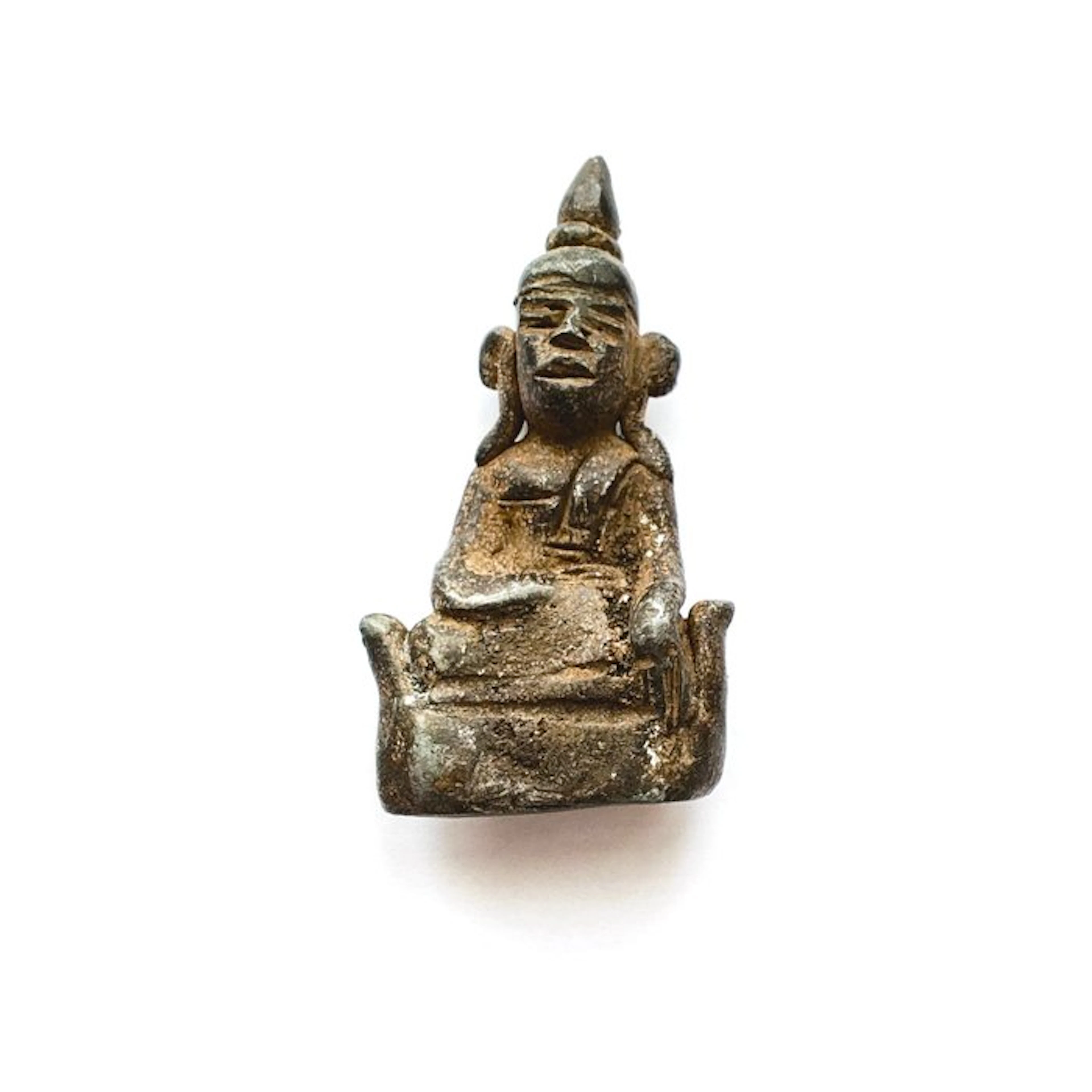 Ancient Indochinese Gilded Metal Sitting Buddha Statuette...