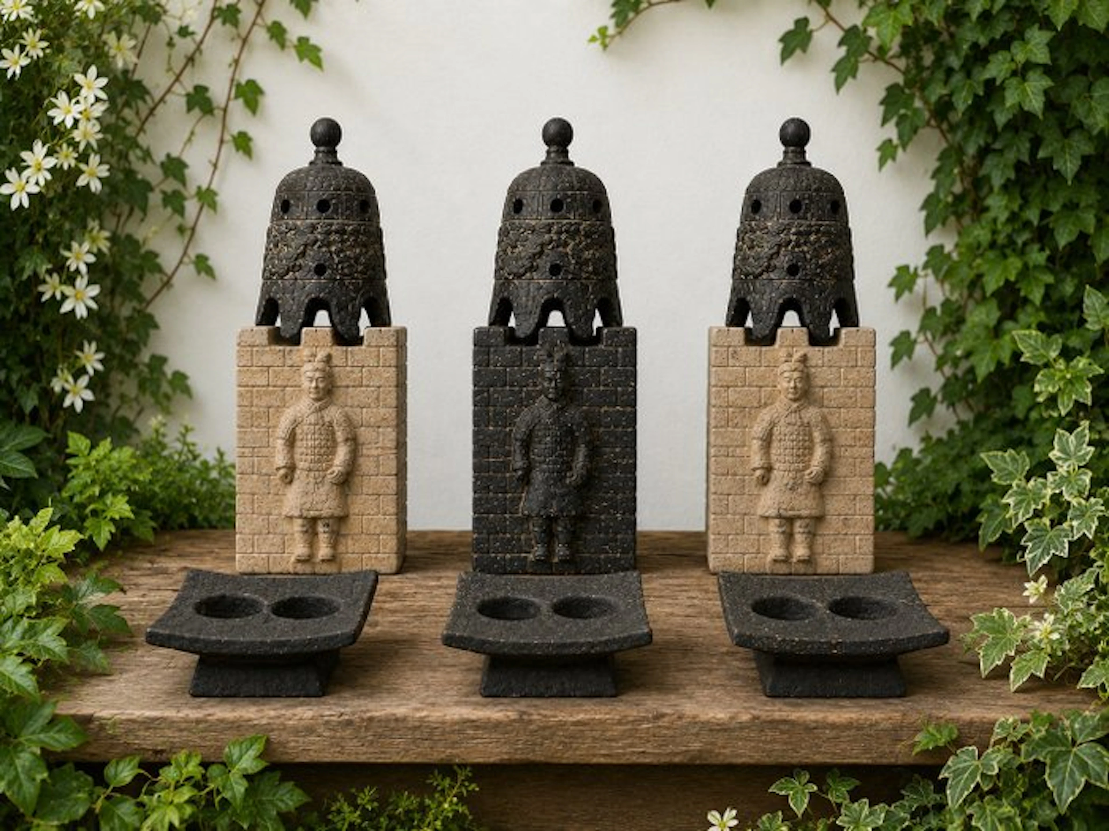 Statue, tuinverlichting set van 3 stuks - 31 cm - rock
