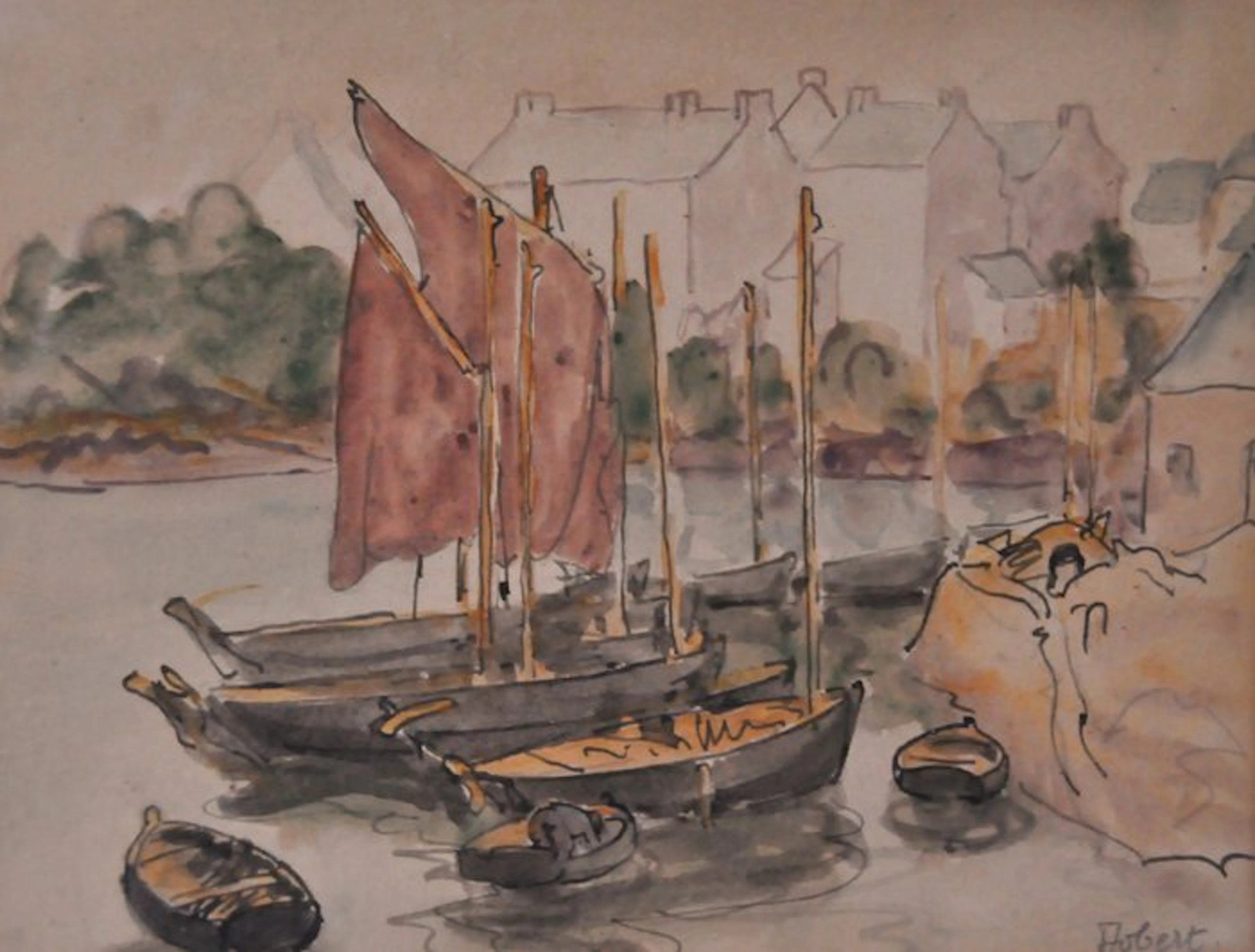 Fernand Jobert (1876-1949) - Bateaux de pêche/ port de...