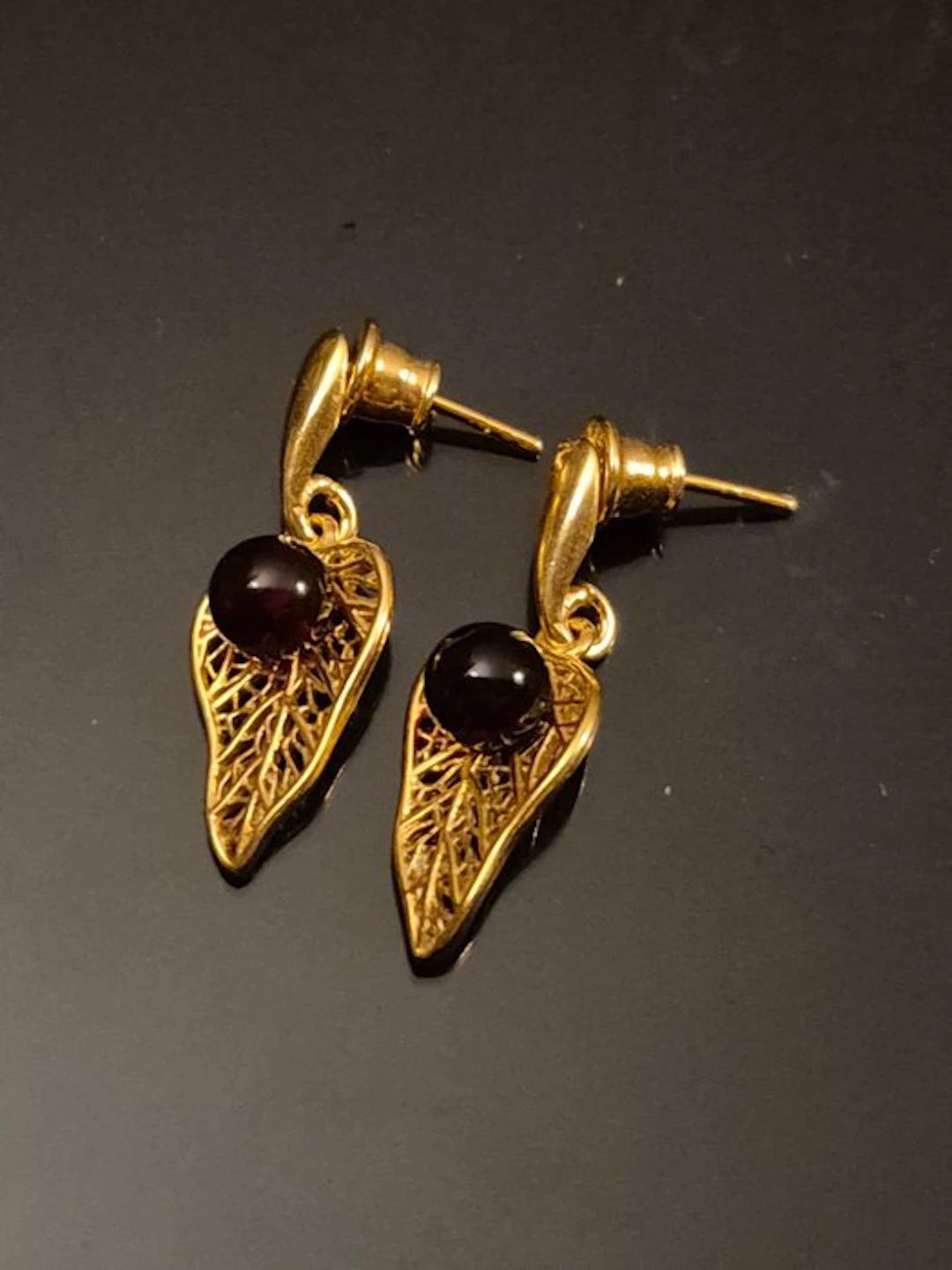 Natural Baltic Amber Openwork - Gold plated - Earrings