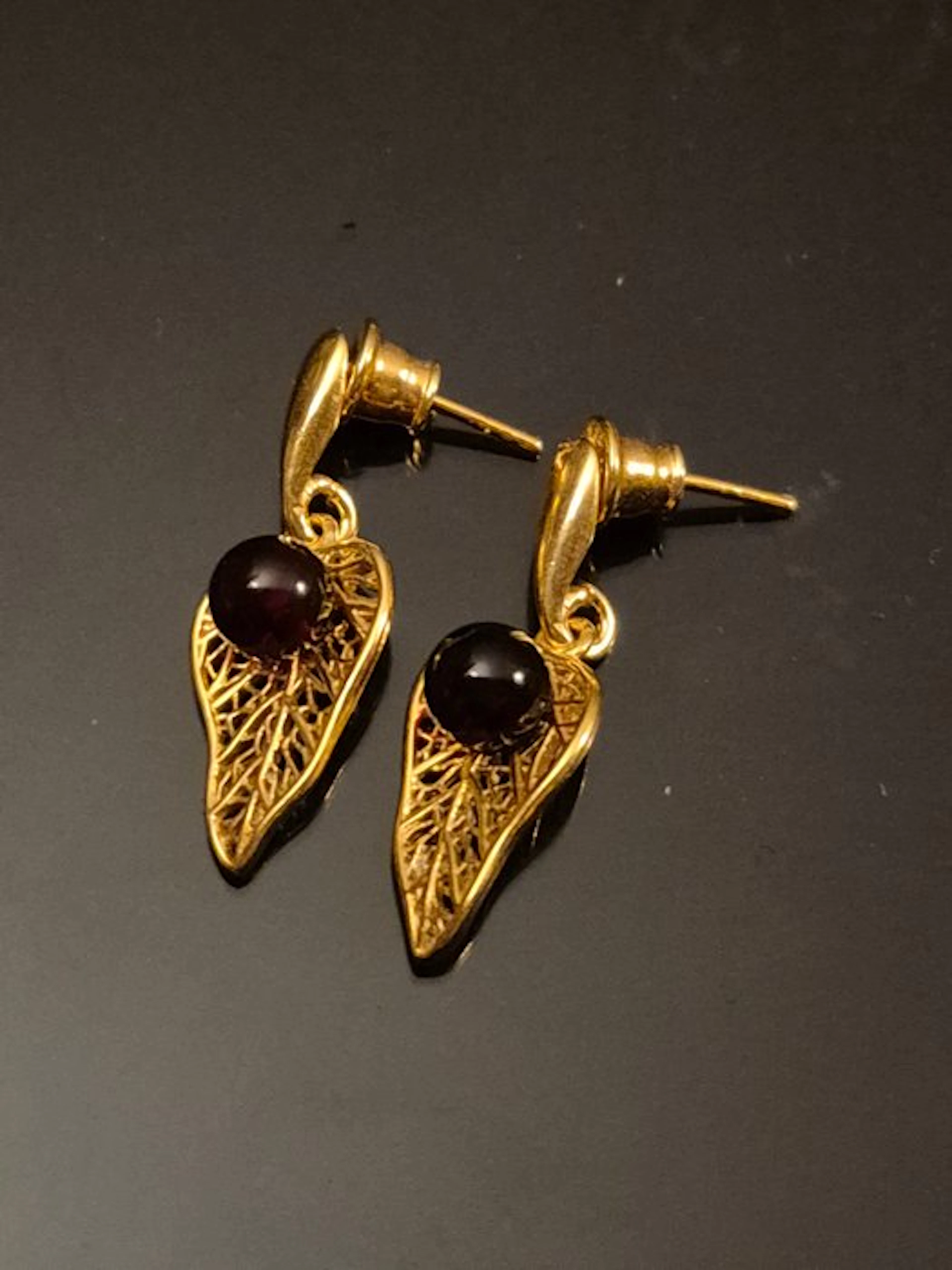 Natural Baltic Amber Openwork - Gold plated - Earrings