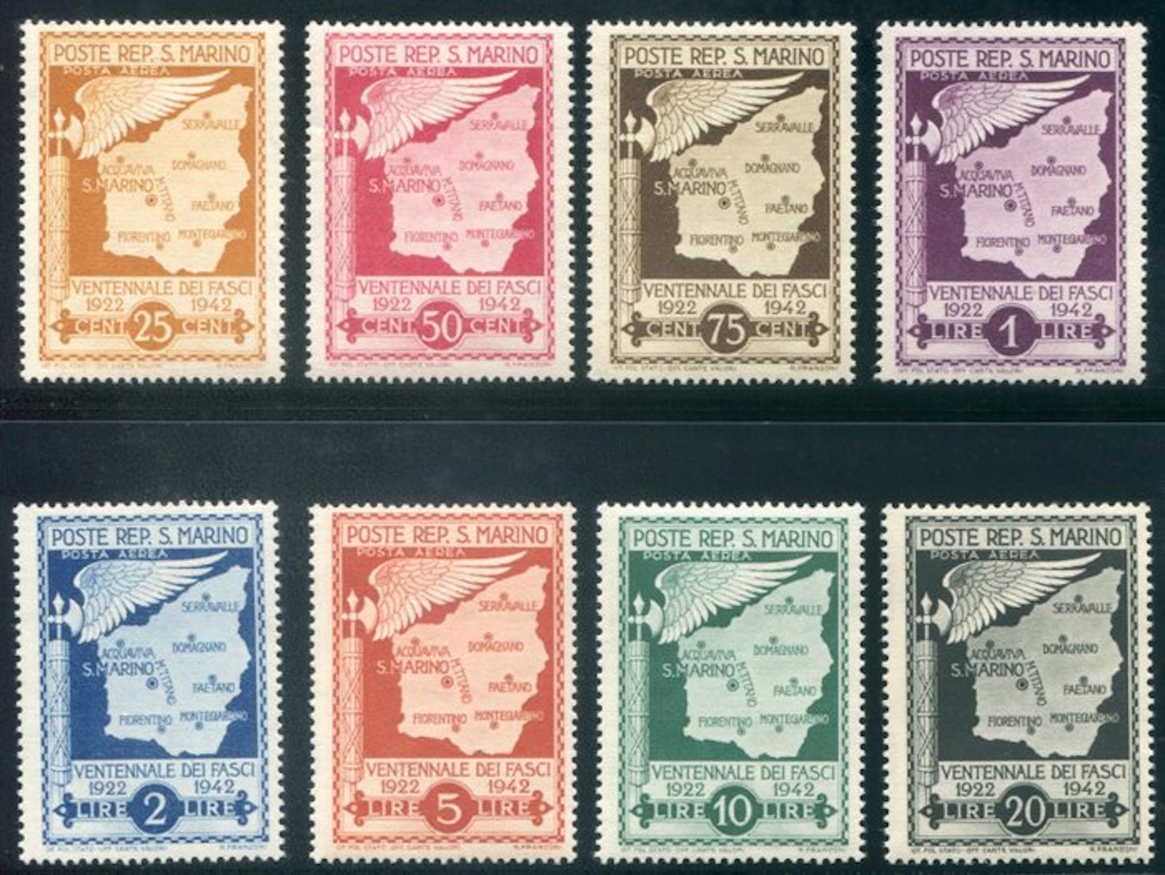 San Marino 1943 - Airmail unissued complete set Fasci 8...