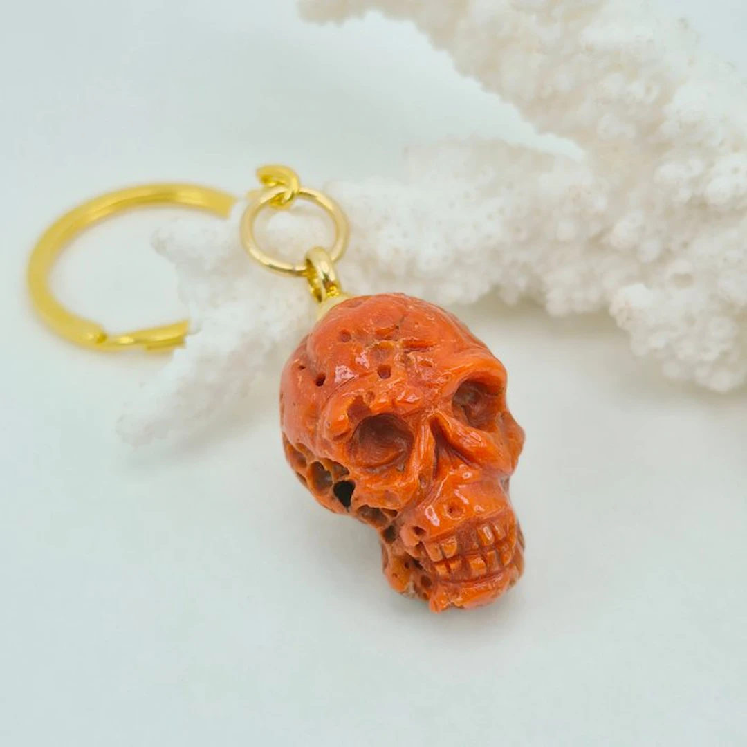 Red Coral Skull - CORALLIUM RUBRUM - 31.9 mm - 23 mm - 24.8 mm - (1)