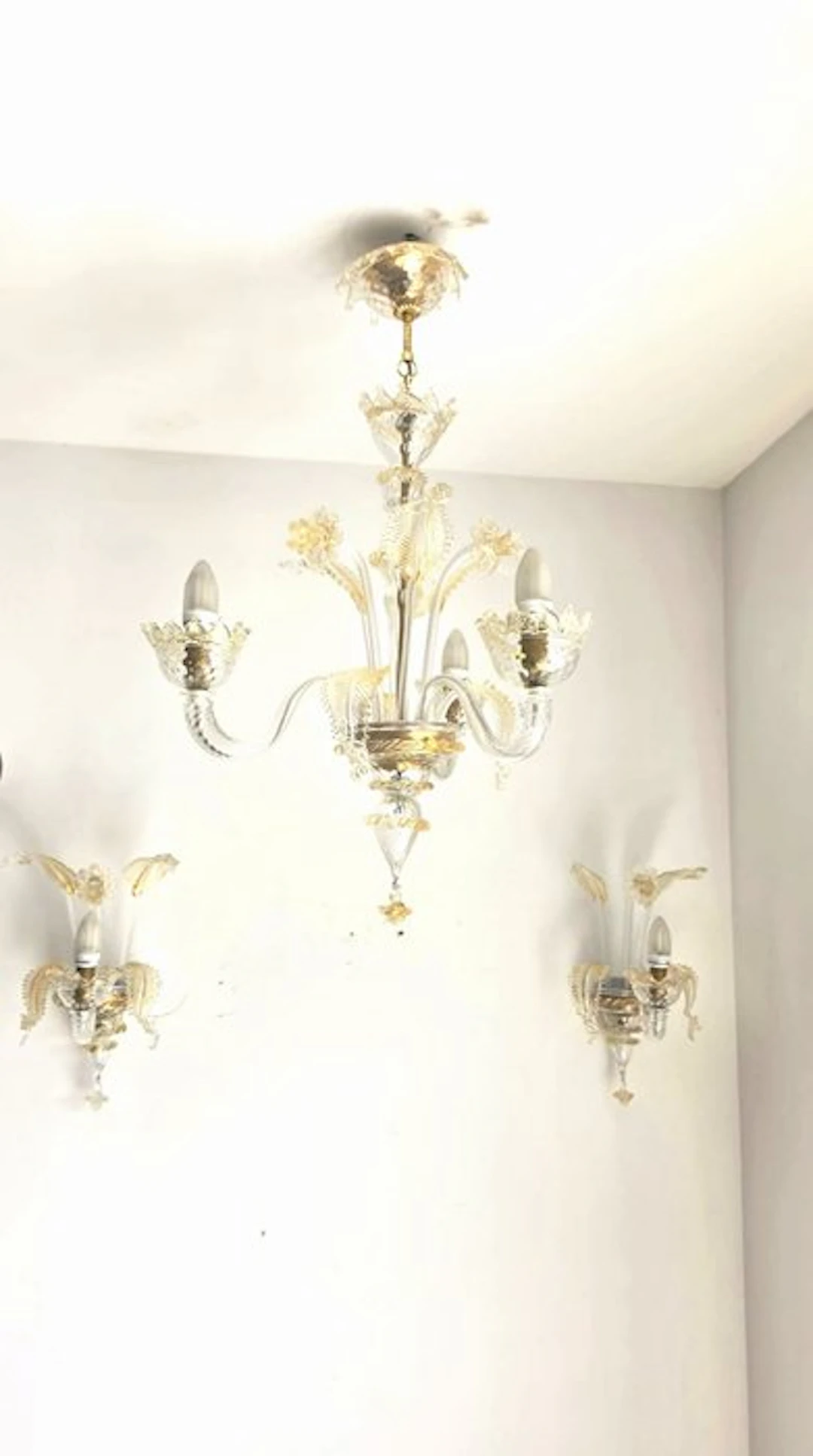 Hanging lamp (3) - Murano glass - 2 wall sconces