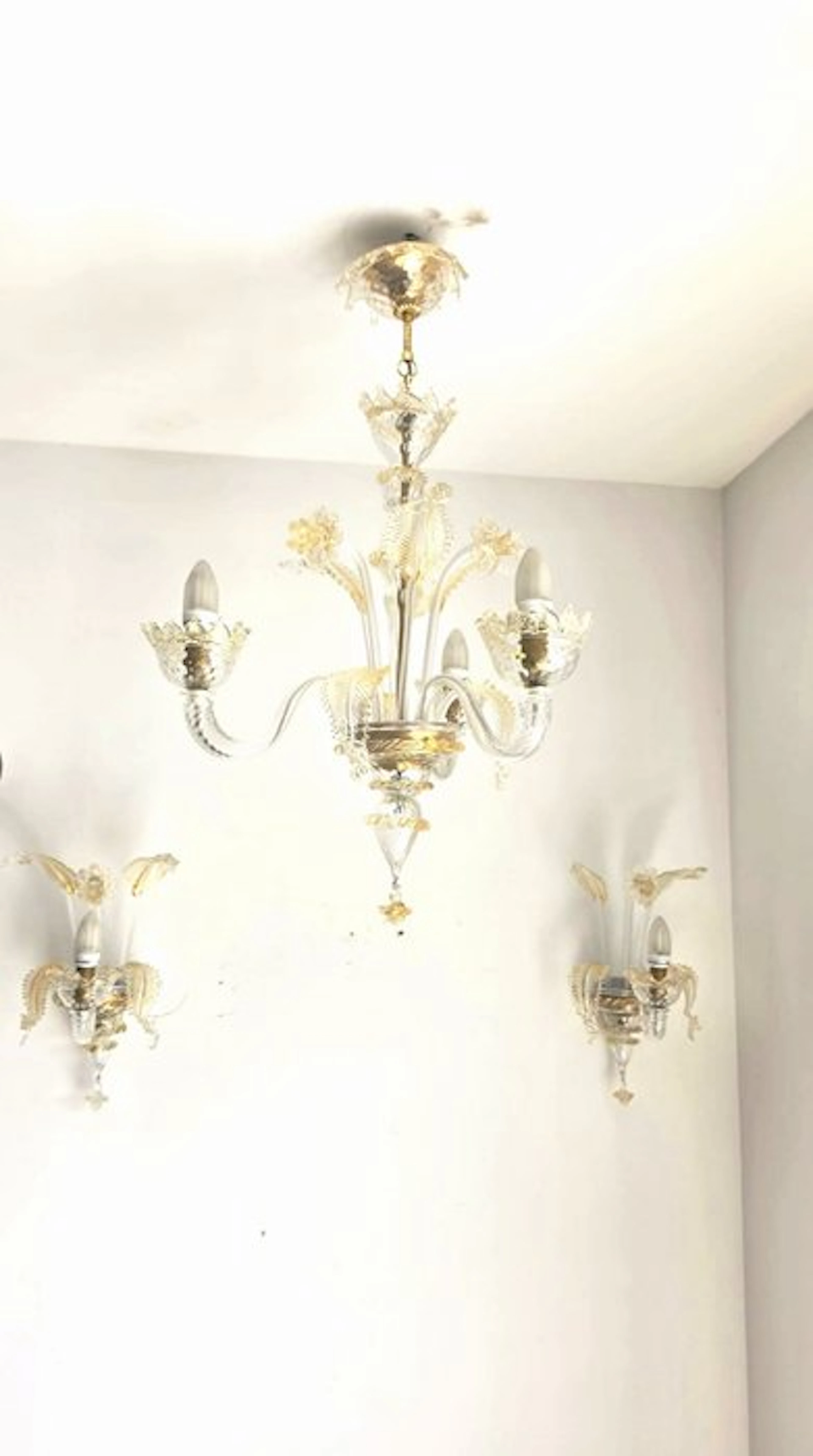 Hanging lamp (3) - Murano glass - 2 wall sconces