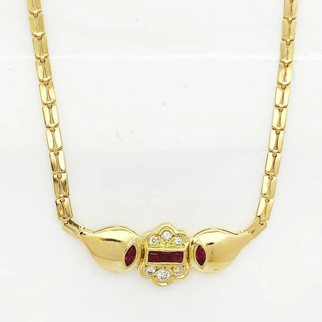 Necklace - 18 kt. Yellow gold - 0.19ct. tw. Diamond (Natural) - Ruby