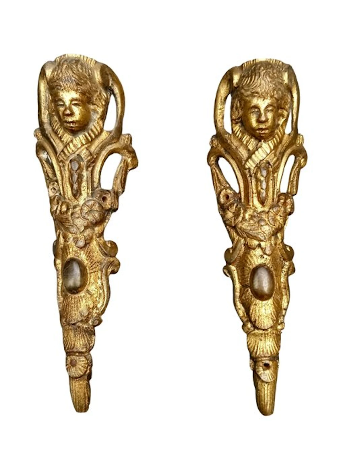Pair of wall ornaments depicting putti - 15 cm (2) - Gilt bronze - 1850-1900