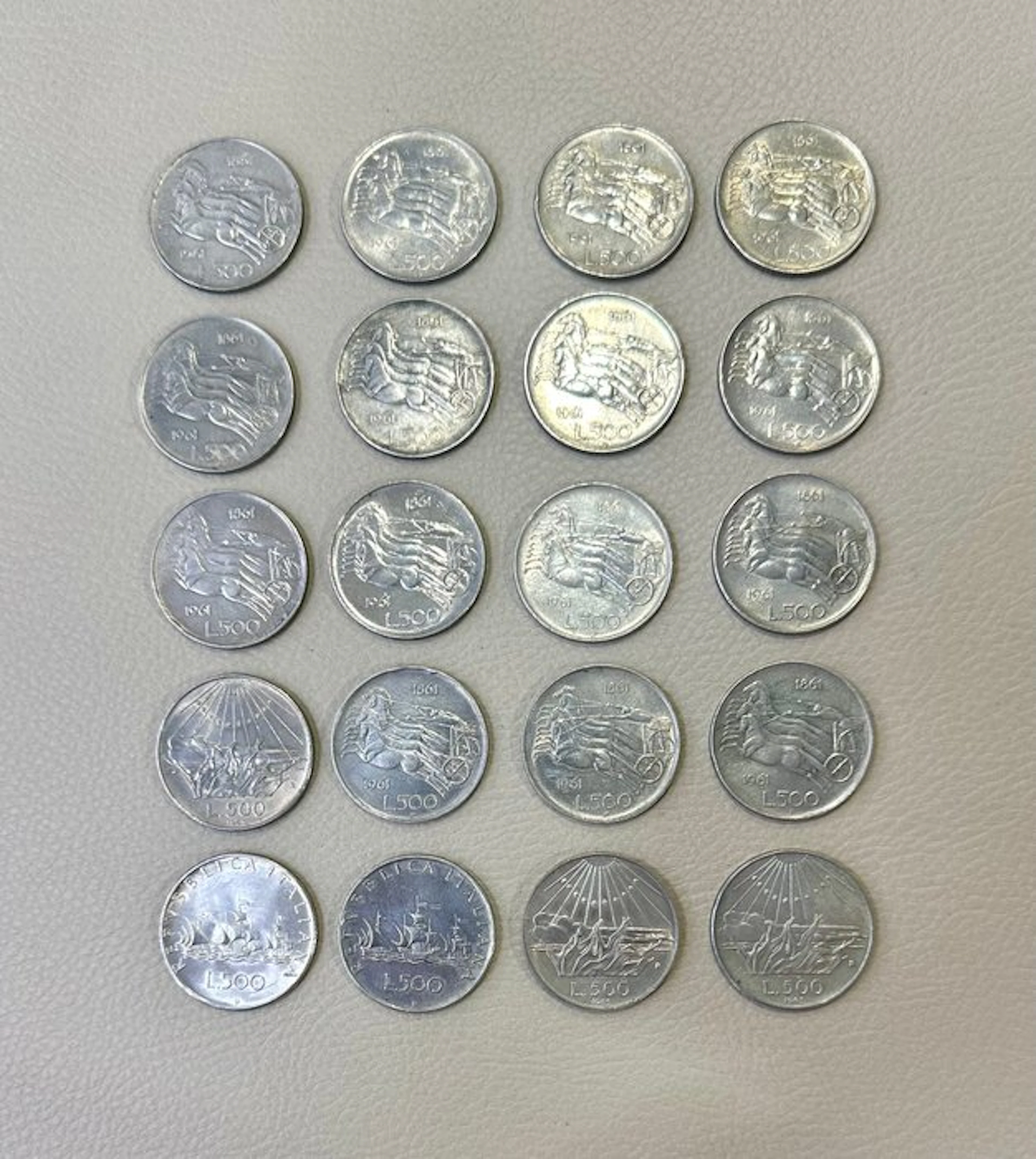 Italy. 500 Lire 1961 / 1965 - 20 monete Lire 500 argento...