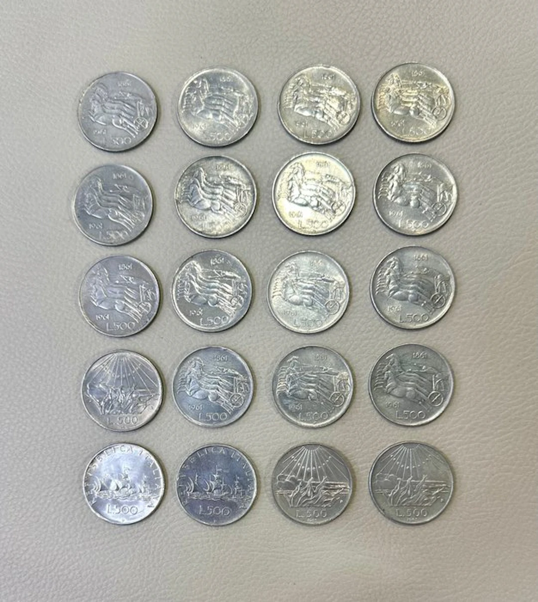 Italy. 500 Lire 1961 / 1965 - 20 monete Lire 500 argento...
