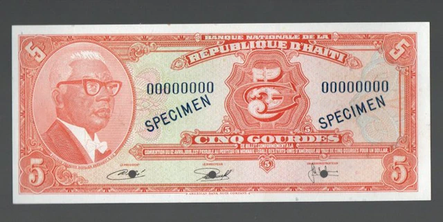 Haiti. - 5 Gourdes ND(1980) - Specimen - Pick 202s (No reserve price)