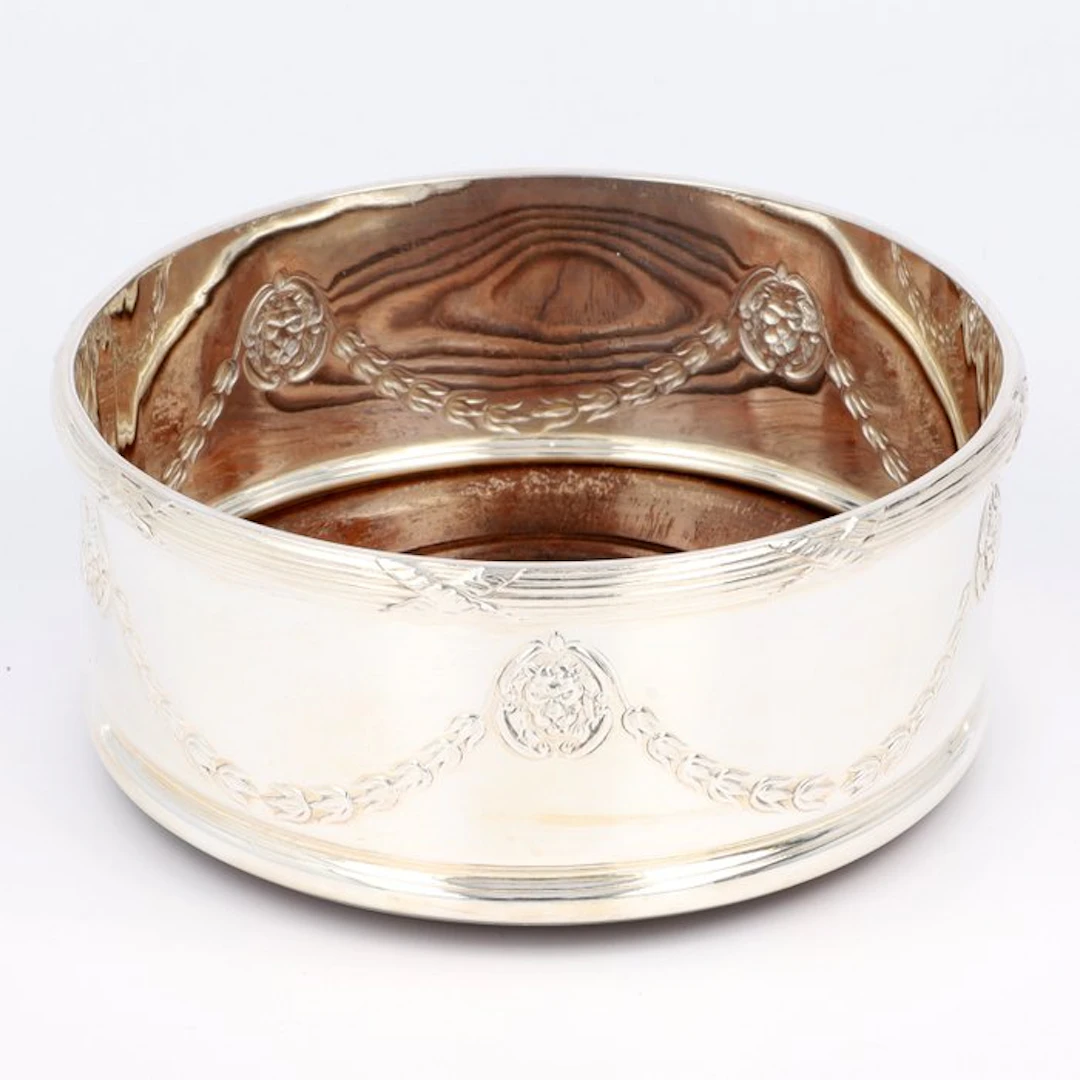 NO RESERVE. Wijnfles onderzetter - Bottle coaster - Silverplated, Wood