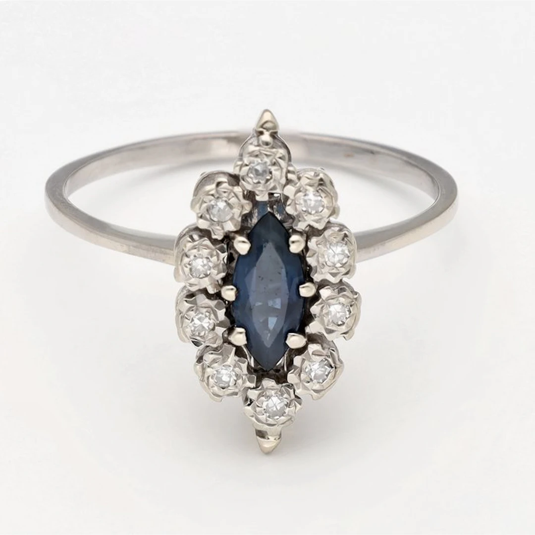 Ring - 18 kt. White gold - Diamond - Sapphire