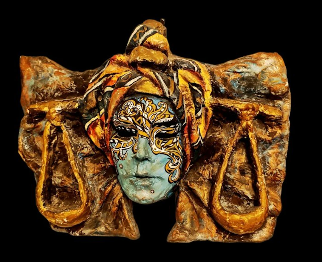 Carnival mask - Bottega Badoglio firmata M. Pagan, 44 cm - Italy - 1970-1980