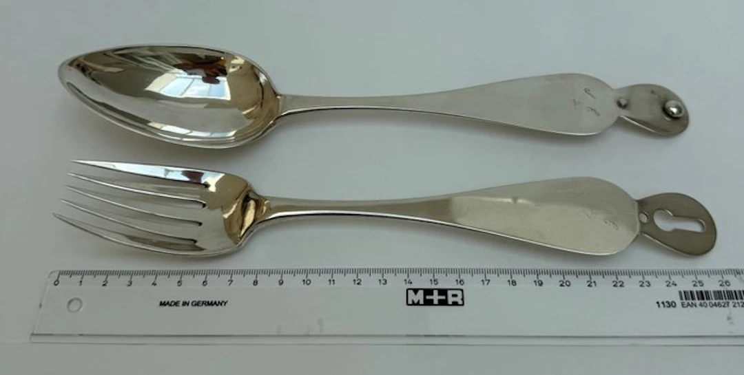 Salad servers - .835 silver - 1800-1850 - Biedermeier Slacouvert
