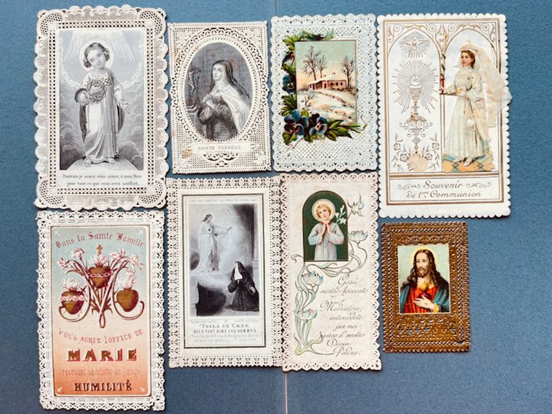 Collection of scalloped-edged devotional images (45)...