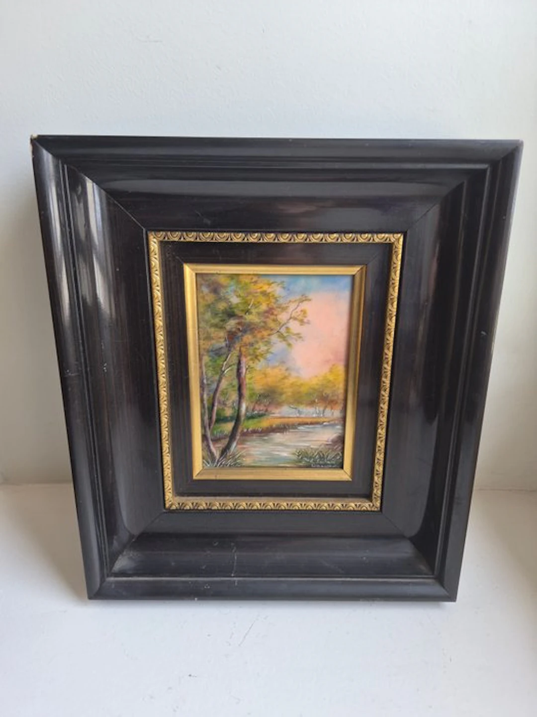 Limoges - N Sochard - Relief, Le paysage de rivière - 26 cm - Enamel