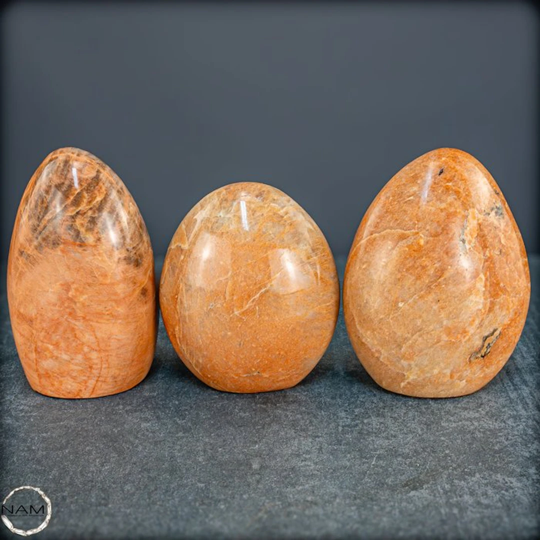Peach Moonstone Freeforms – A harmonious trio in warm peach and apricot tones