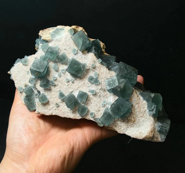 Spectacular Blue-Green Cubic Fluorite on Matrix – 1,285 g – Huanggang Mine