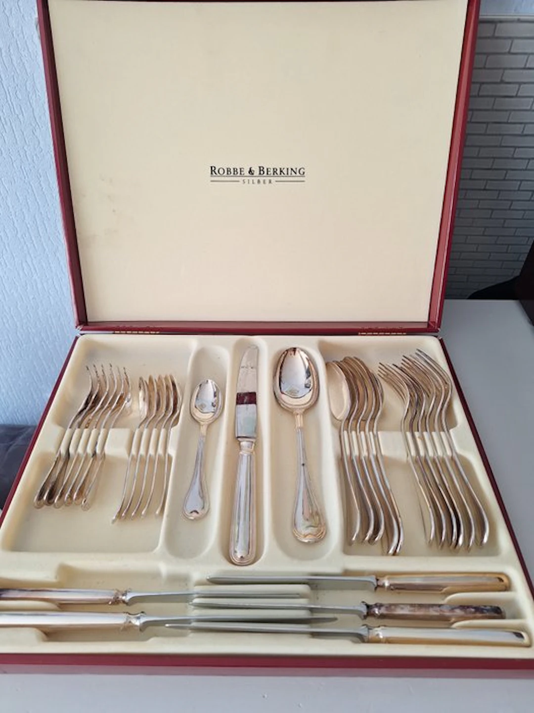 Robbe & Berking - Cutlery set for 12 (105) - Silverplated, Wood, Brass