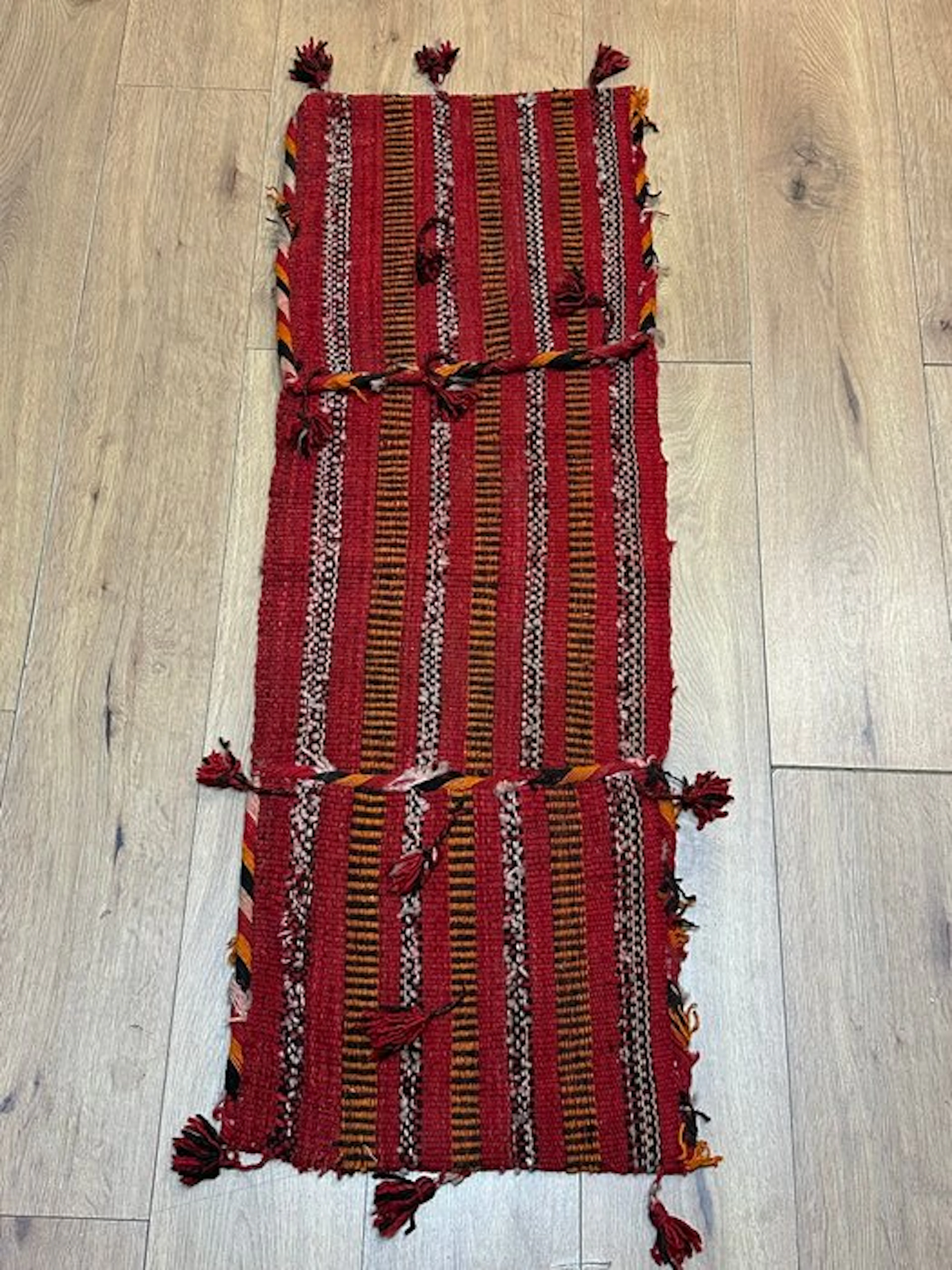 Beautiful handwoven Kilim Berber rug with a striped...