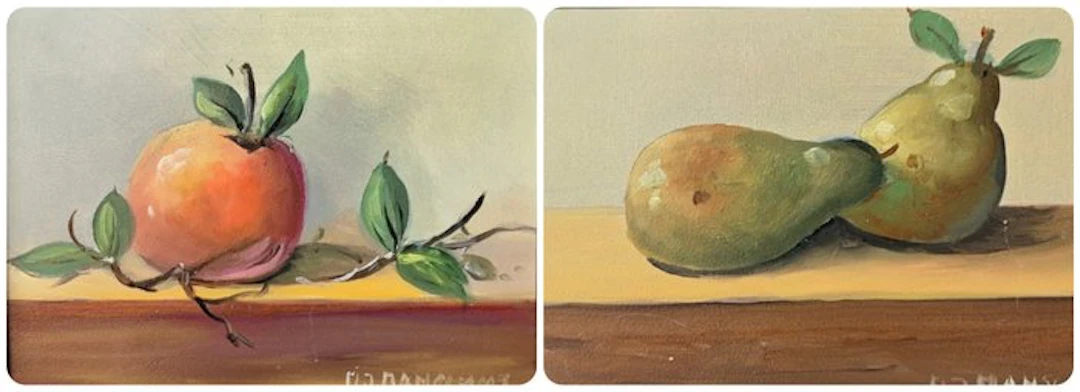 Rinus Manschot (XX-XXI) - Stilleven met Twee peren en een met een Appel