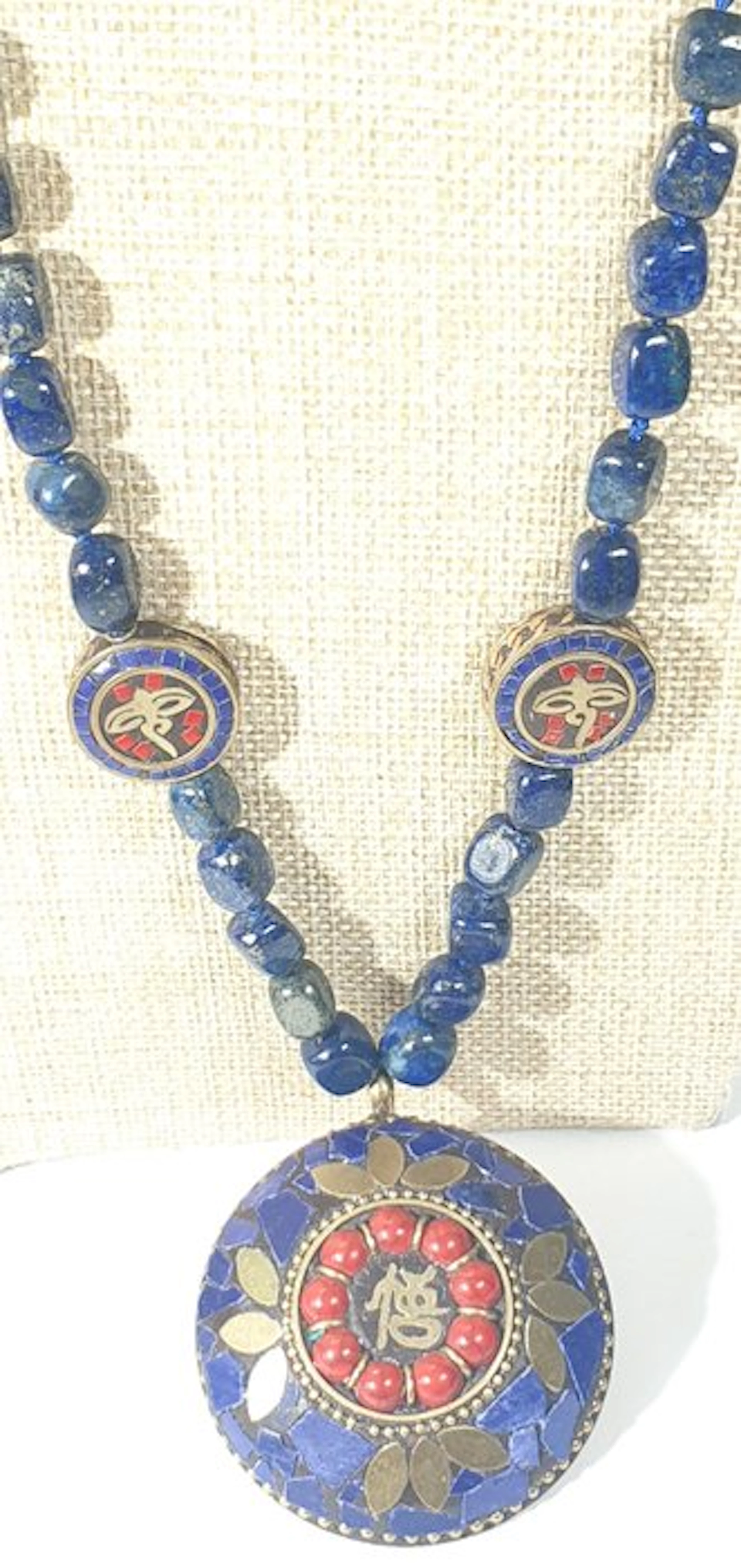 Natural Afghan lapis lazuli and Fu Buddhist pendant...