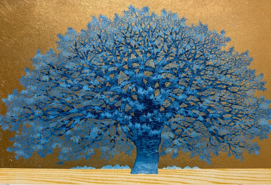 "Tree Scene Blue" - Exclusive large work - NO RESERVE !...