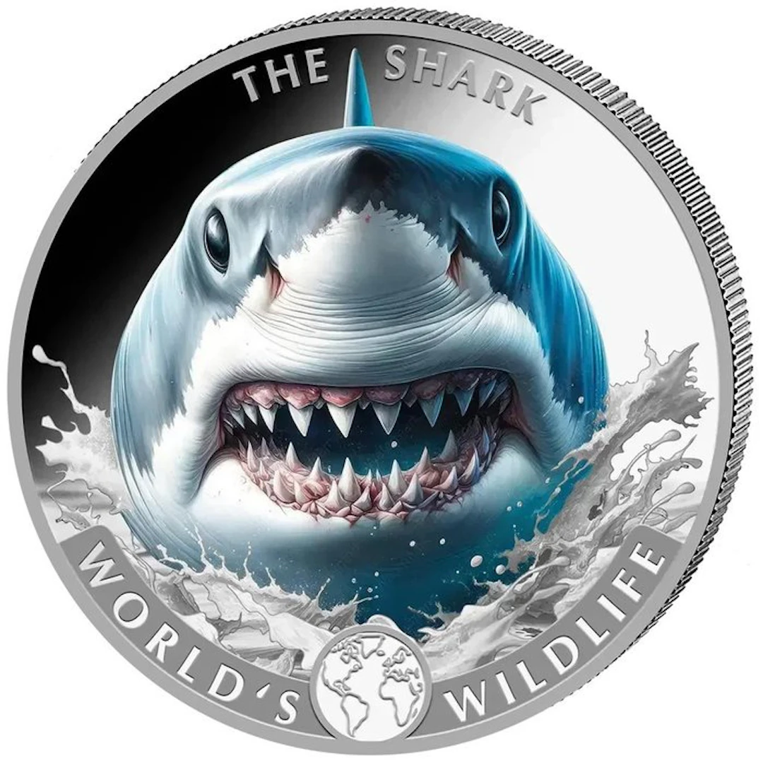 Congo. 20 Francs 2026 Shark World Wildlife Colored 1 Oz, (.999)