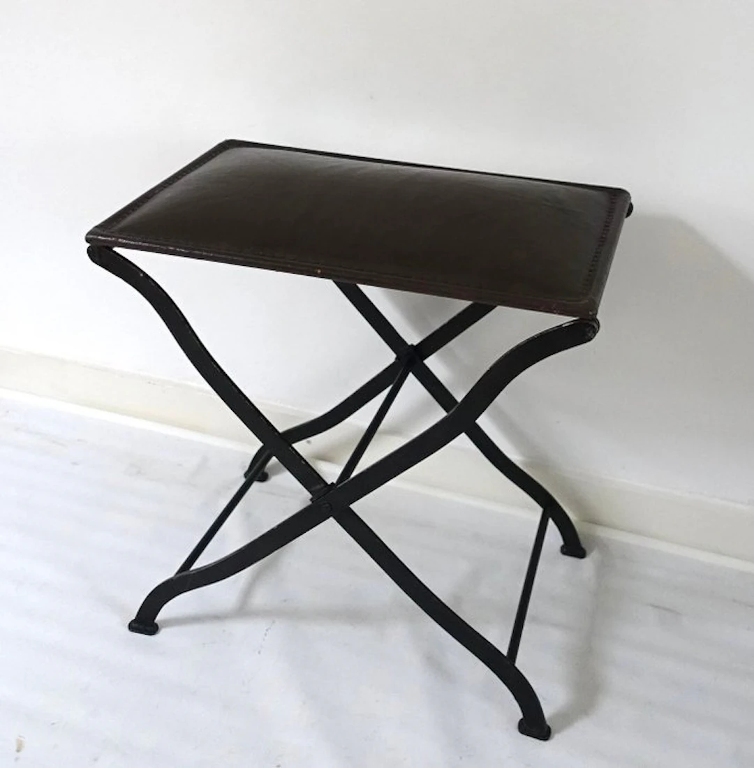 Stool - Cast iron, Leather - Adnet/ Garouste Style