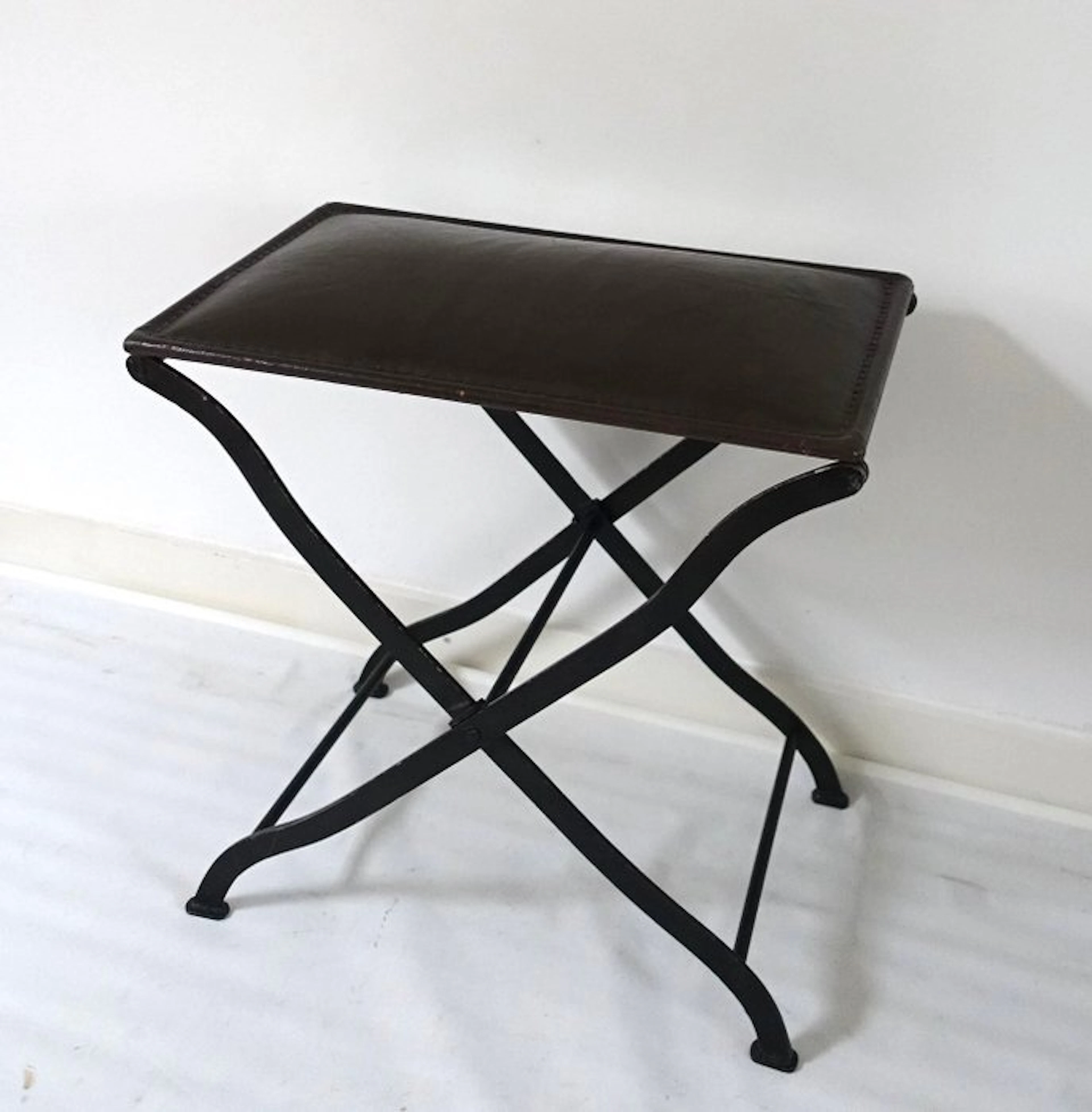 Stool - Cast iron, Leather - Adnet/ Garouste Style