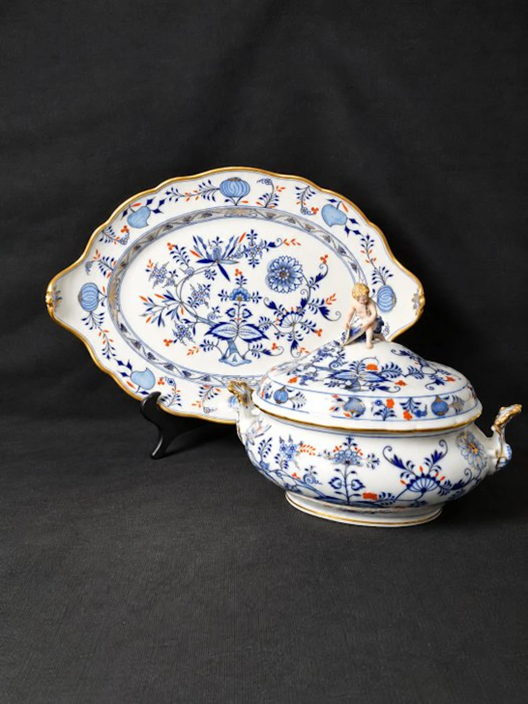 Meissen - Ricca Nobile Cipolla Blu rossa e oro - Zuppiera...