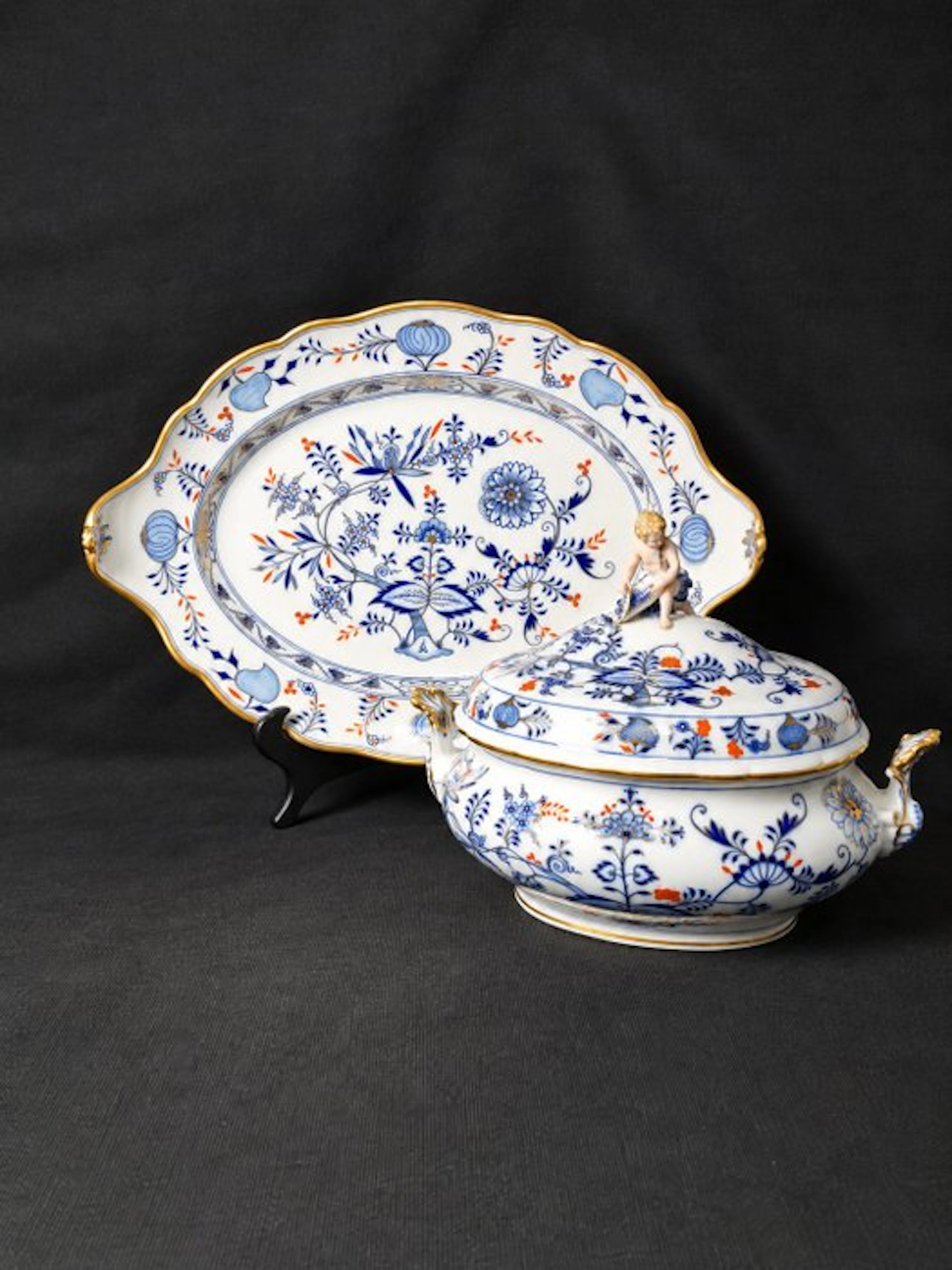 Meissen - Ricca Nobile Cipolla Blu rossa e oro - Zuppiera...