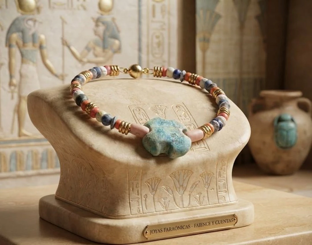 Ancient Egyptian Gold-plated Bead bracelet - Key to life/Faenza