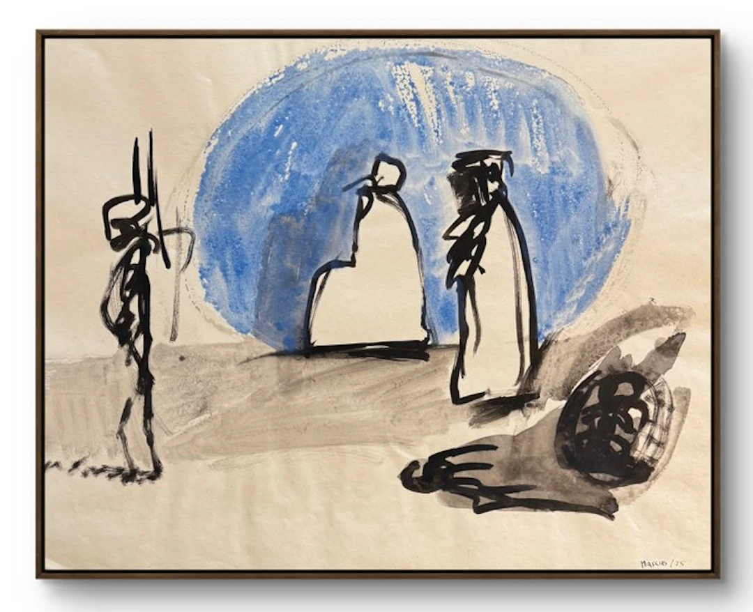 Marcus de Vestele (1941-2024) - Scène Cobra – Personnages au cercle bleu - 1975