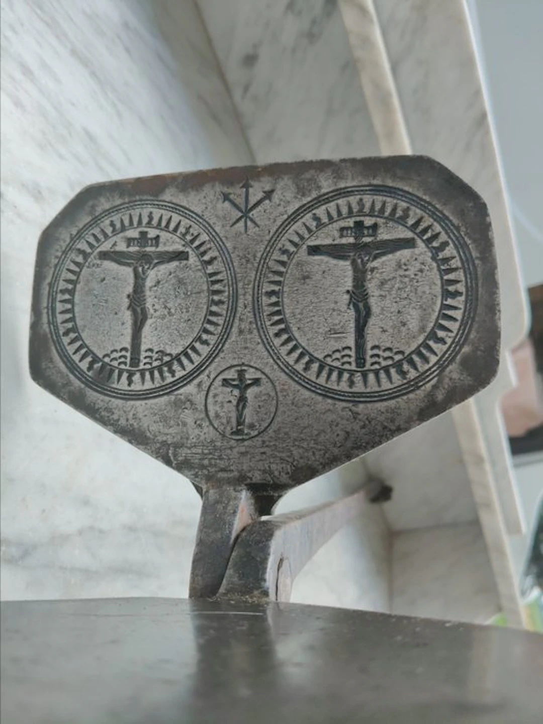 Mold - wrought-iron communion wafer iron (also called a...