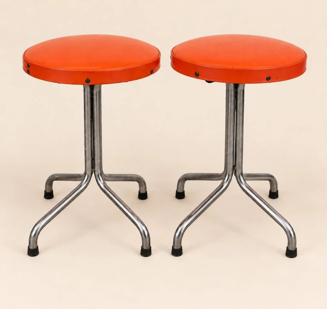 Stool (2) - Metal, Synthetic leather - Skai-vintage-stool